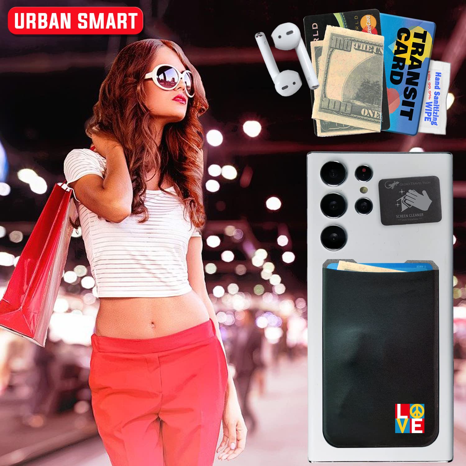 Gecko Stick-On Phone Wallet - Adhesive Lycra Card Holder for iPhone & Android - Slim Credit Card & Cash Pouch - Perfect for Gym, Running & Travel Accessories