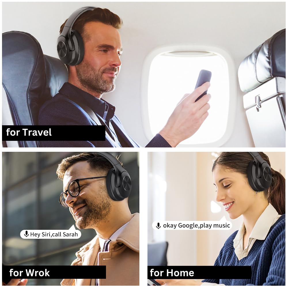 Wireless Bluetooth Headphones Over Ear - 70 Hours Playtime, HiFi Stereo, Deep Bass, Foldable, Lightweight with Soft Earmuffs & Built-in Mic - Perfect for Phone Calls, TV, Travel & Commuting