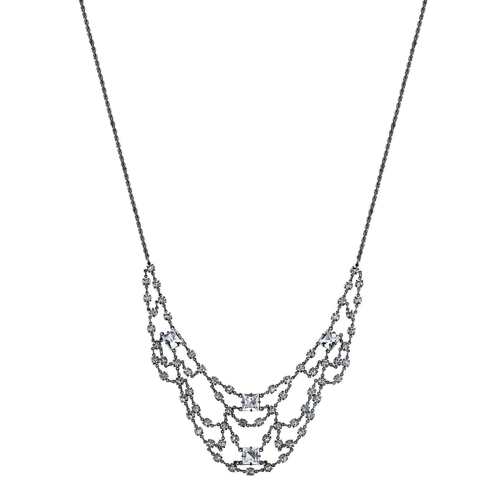1928 Bridal Genuine Austrian Crystal Bib Necklace - 16