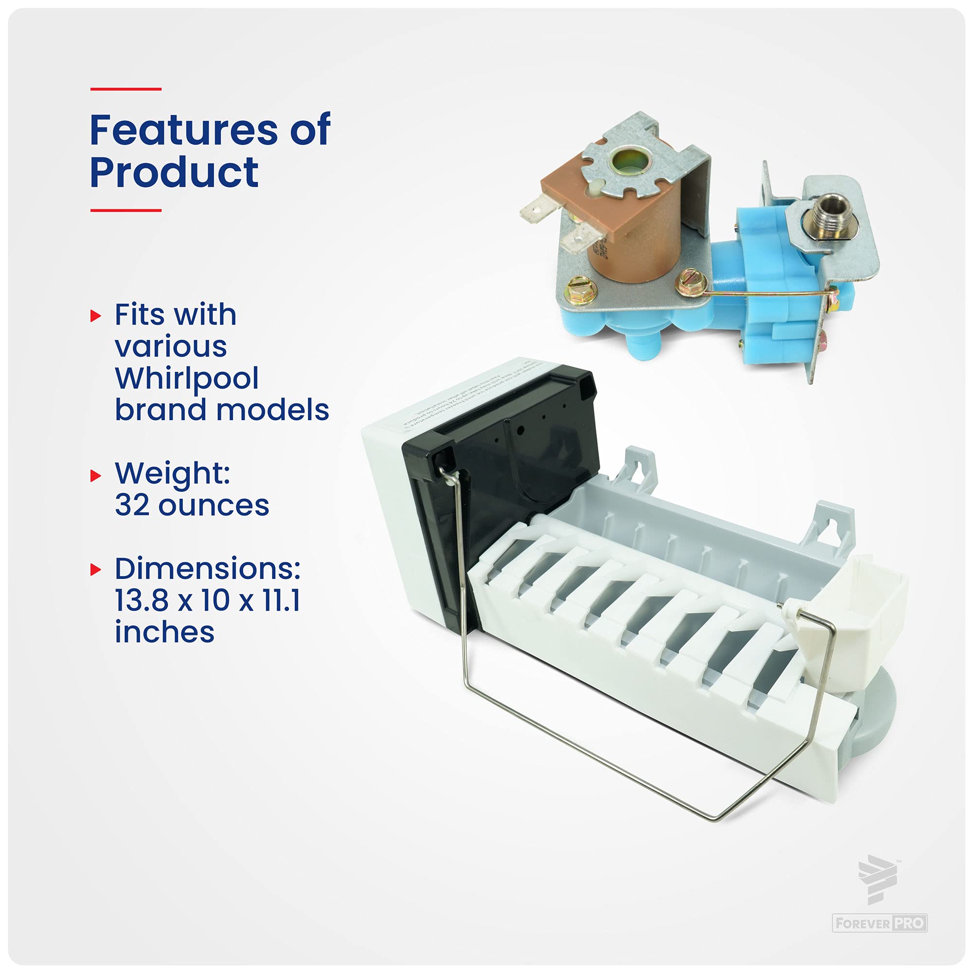 ForeverPRO 1129316 Ice Maker Kit with Square Plug - Compatible with Whirlpool Refrigerator Models 2155184, 1108106, 1108154, 1114209 - Perfect for Easy Ice Maker Replacement & Repair