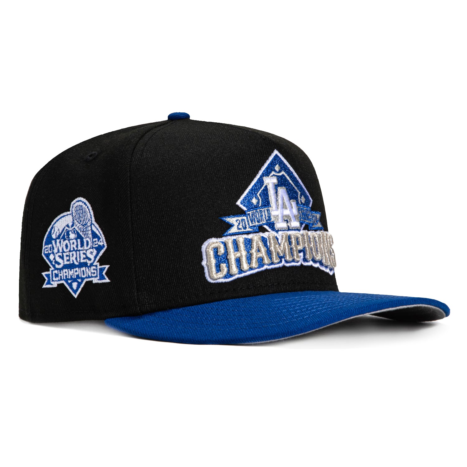 New Era 9Fifty Snapback Hat - Los Angeles Dodgers 2024 World Series Champions Patch Cap - Black & Royal Blue Adjustable Baseball Hat for Men & Women - Perfect for Games, Fan Events & Streetwear Fashion