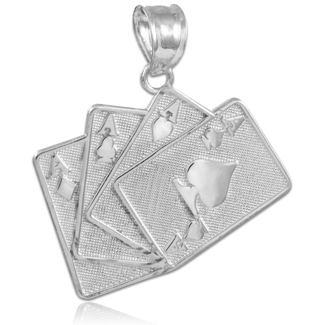 925 Silver Playing Cards Necklace - Four of a Kind Charm Pendant for Poker Lovers