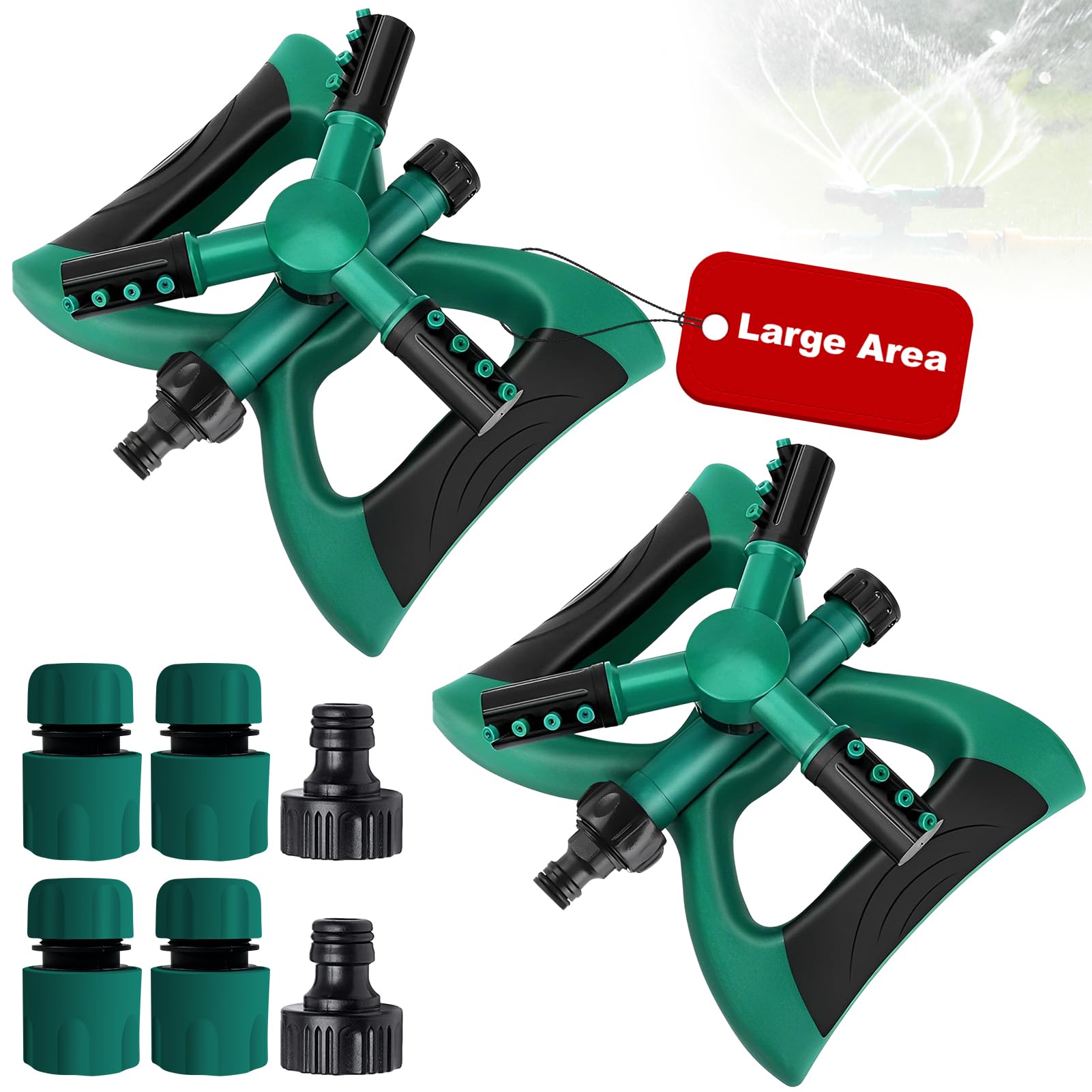 2 Pack 360 Degree Rotating Lawn Sprinklers - Automatic Adjustable Garden Water Sprinkler with 3600 Coverage - Compatible with 3/4