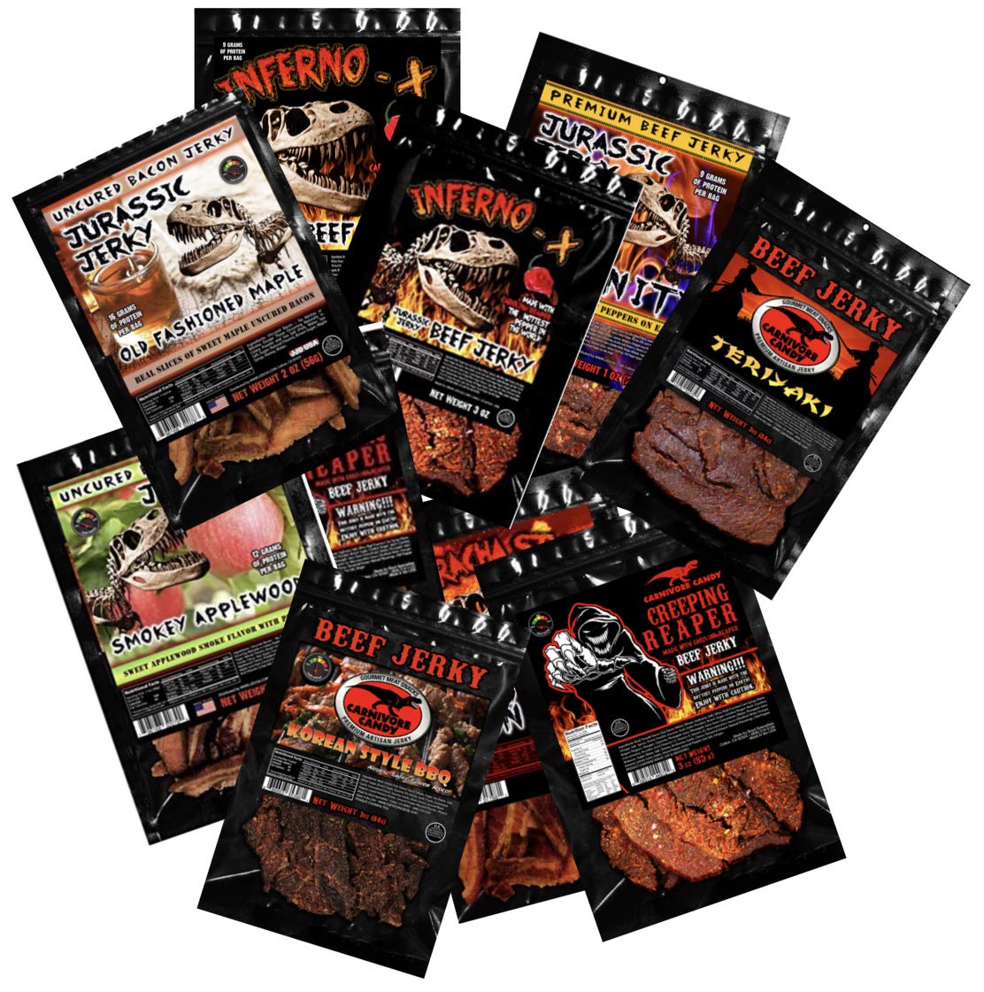 **Jurassic Jerky Carnivore Candy - 9 Piece Assortment Grab Bag | High-Protein Dinosaur-Themed Snacks for Kids & Adults | Perfect for Parties, Gifts & Paleo Diets**