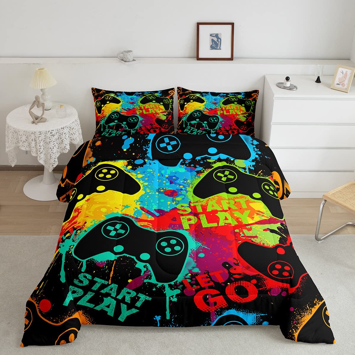Erosebridal Twin Bedding Set for Kids - Gaming Themed Comforter Set for Boys & Girls, Watercolor Design - Perfect for Toddler Beds, Gaming Rooms & Kids Bedrooms