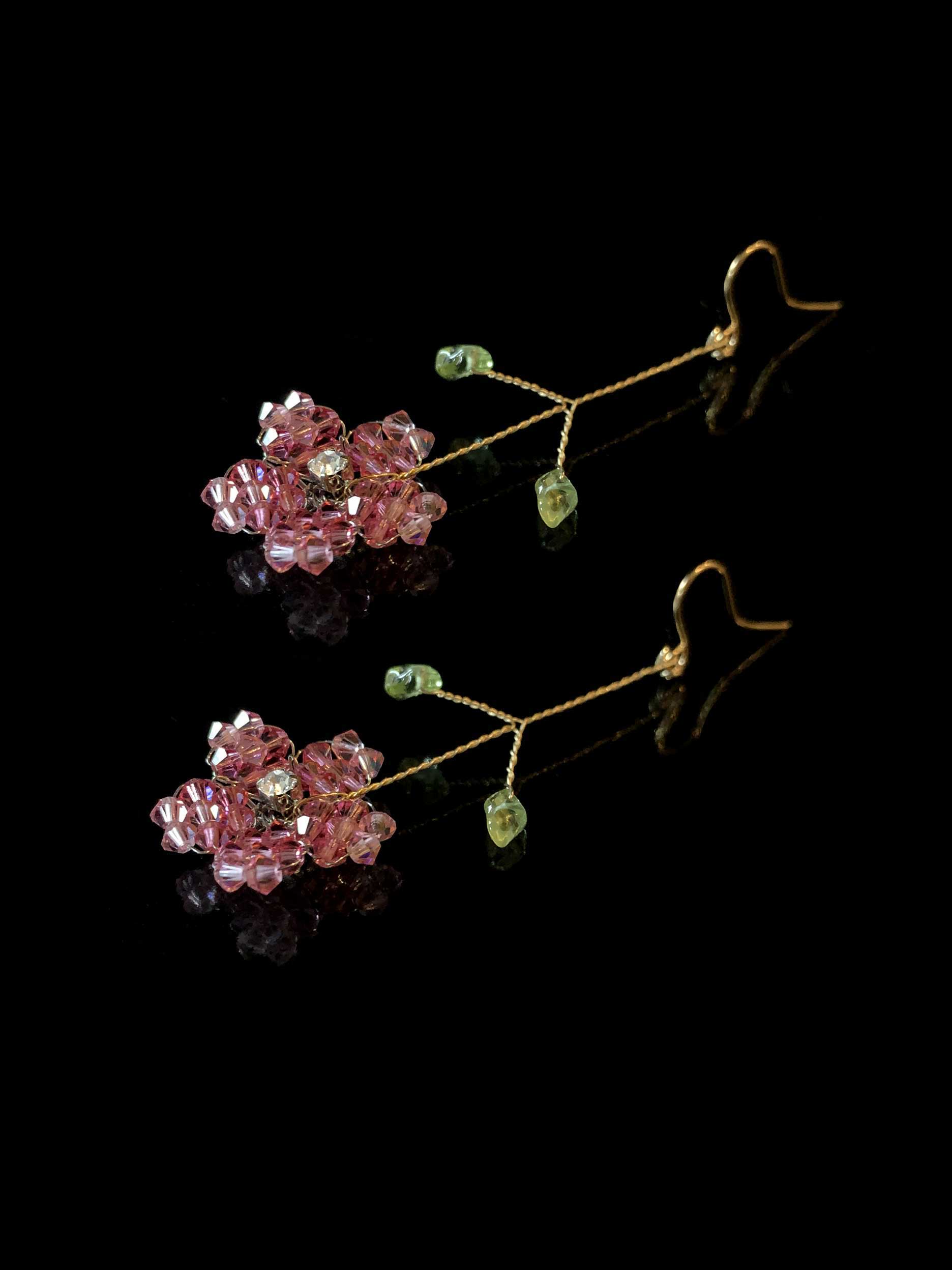 Cherry Blossom Pink Floral Twist Necklace with Genuine Peridot Gemstone - Elegant Spring Jewelry for Women, Perfect for Weddings, Parties & Everyday Wear