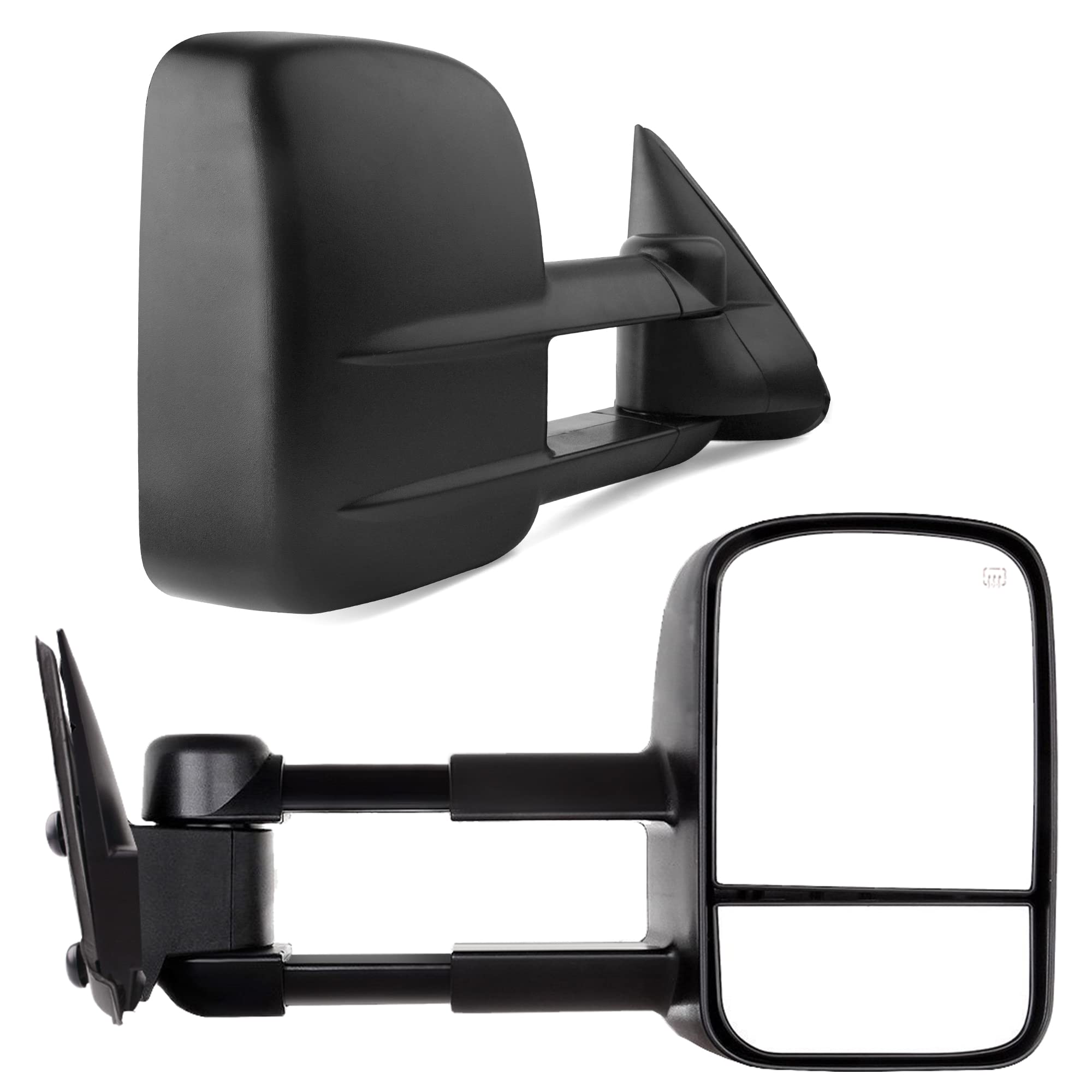 YITAMOTOR Power Heated Telescoping Towing Mirrors for 1999-2002 Chevy Silverado & GMC Sierra 1500/2500/3500, 2000 Chevy Tahoe & GMC Yukon - Manual Folding Tow Mirror Pair Set - Perfect for Towing Trailers, Boats & RVs