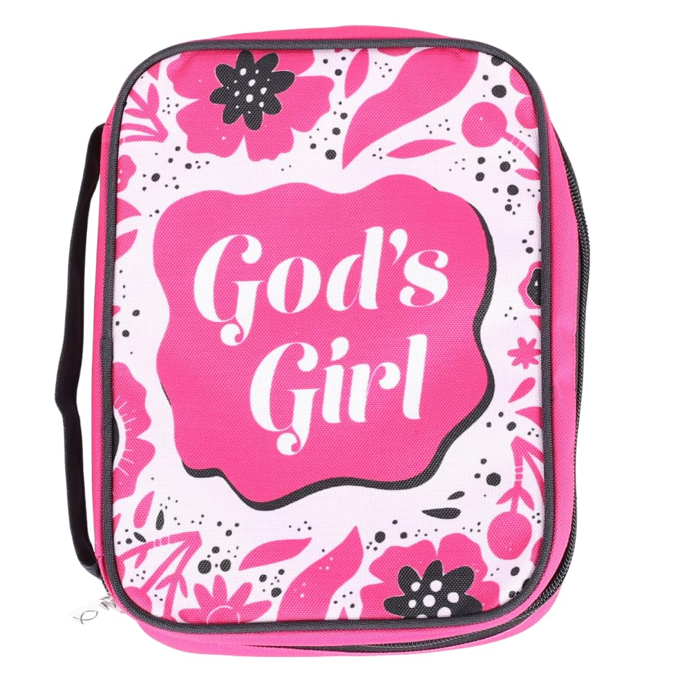 Pink Bible Cover for Women & Girls - Medium Size 9.25X6.62X1.87 Inches with Handle, Ribbon Bookmark, Pen Loop & Organizer Pockets - Perfect for Church, Bible Study, Travel & Daily Devotion