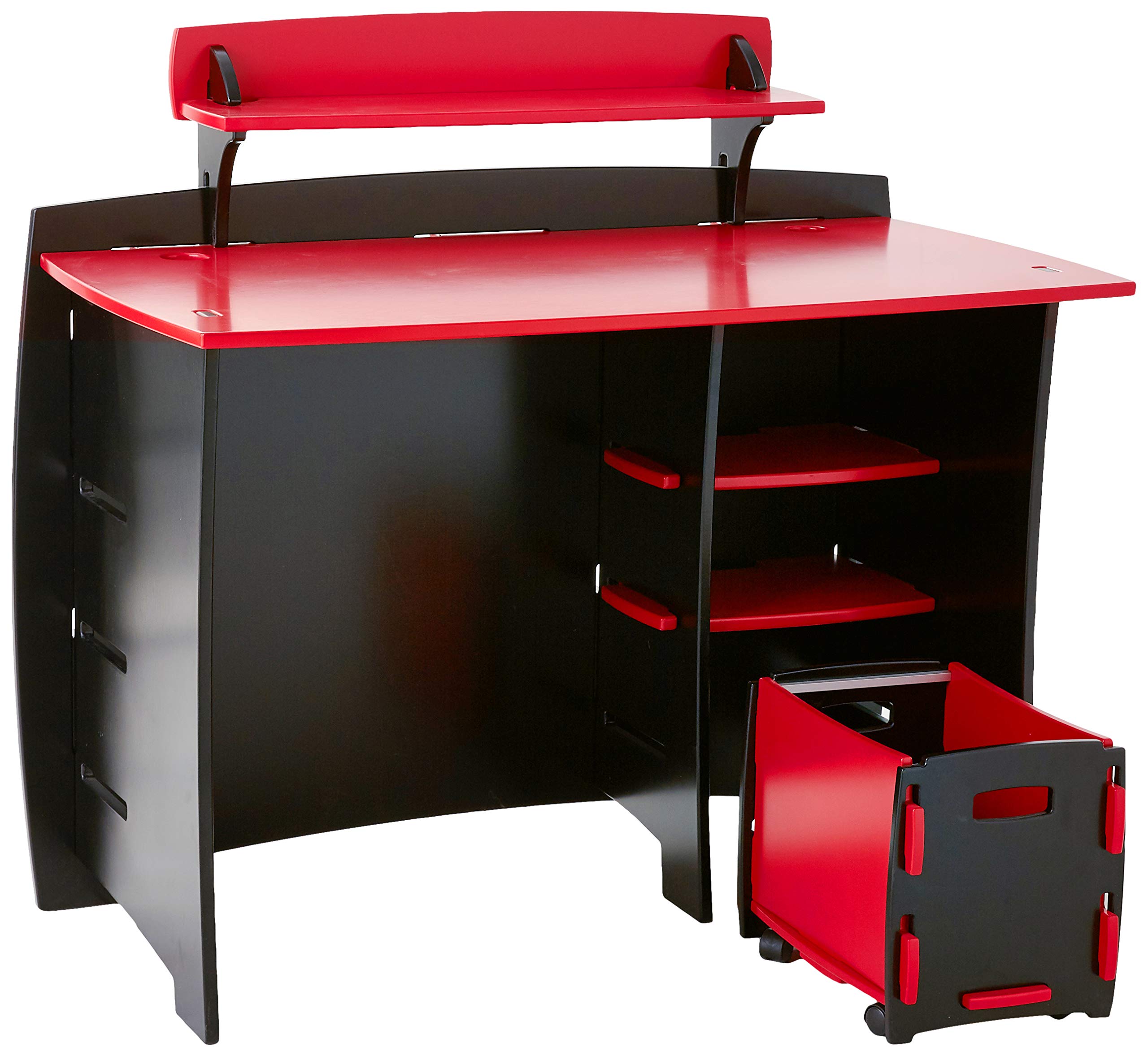 Legaré Kids Study Desk with Bookshelves & Rolling File Cart - Adjustable Height Children's Writing Table in Red/Black - Perfect for Homework, Drawing & Homeschooling Activities