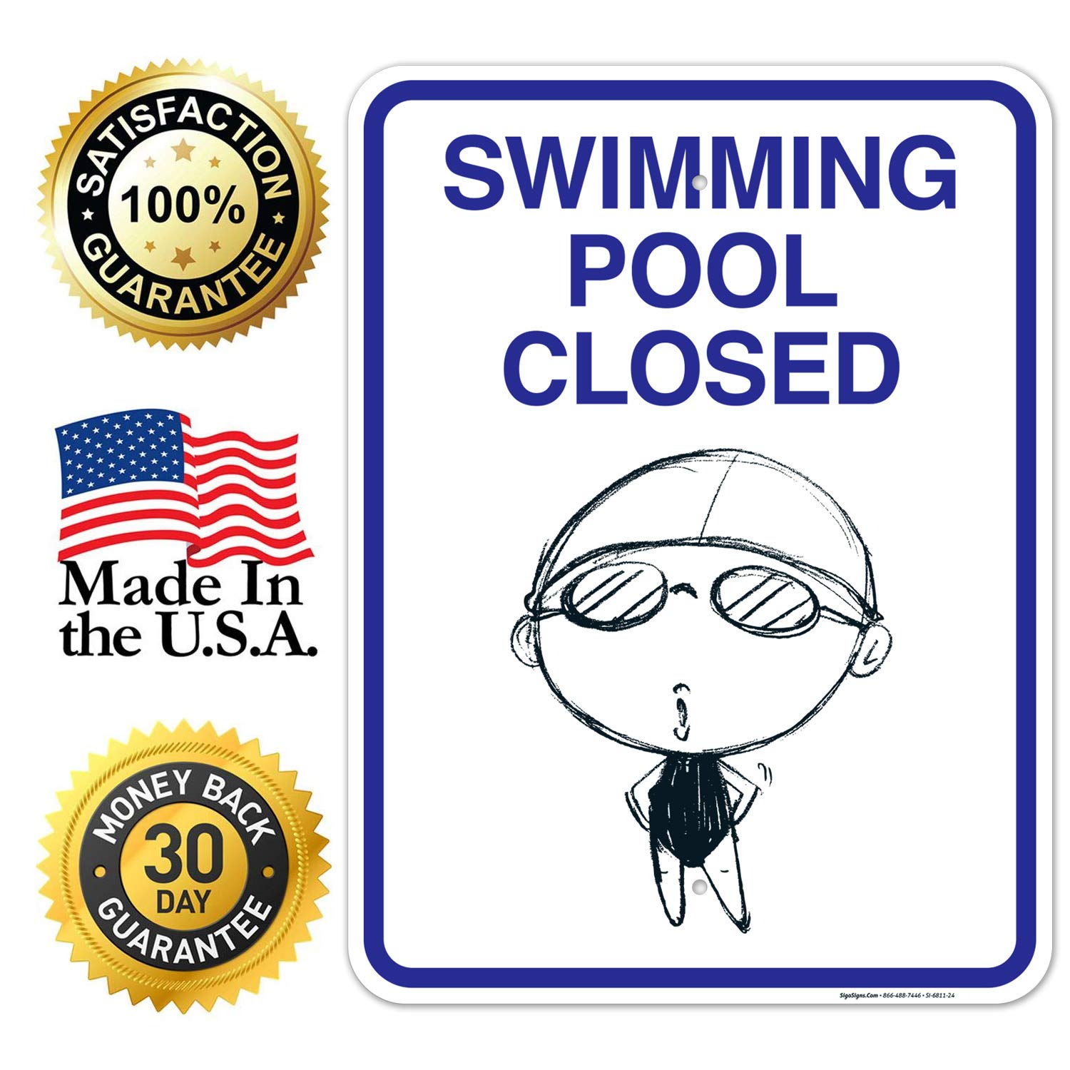 Pool Closed Sign - 18x24 Inches Rust-Free .063 Aluminum No Swimming Sign, Fade Resistant for Indoor/Outdoor Use - Ideal for Public Pools, Hotels, Water Parks & Community Centers, Made in USA