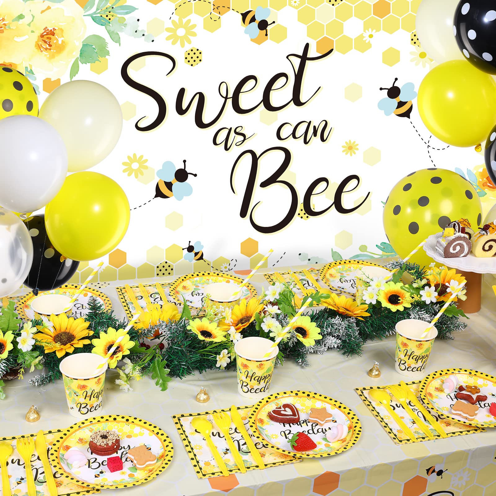 Tatuo 190 Pcs Bee-Themed Party Decorations Kit - Sweet as Can Bee Baby Shower Backdrop, Gender Reveal & Kids Birthday Party Supplies | Perfect for Nursery Decor, First Birthday, and Spring Themed Celebrations