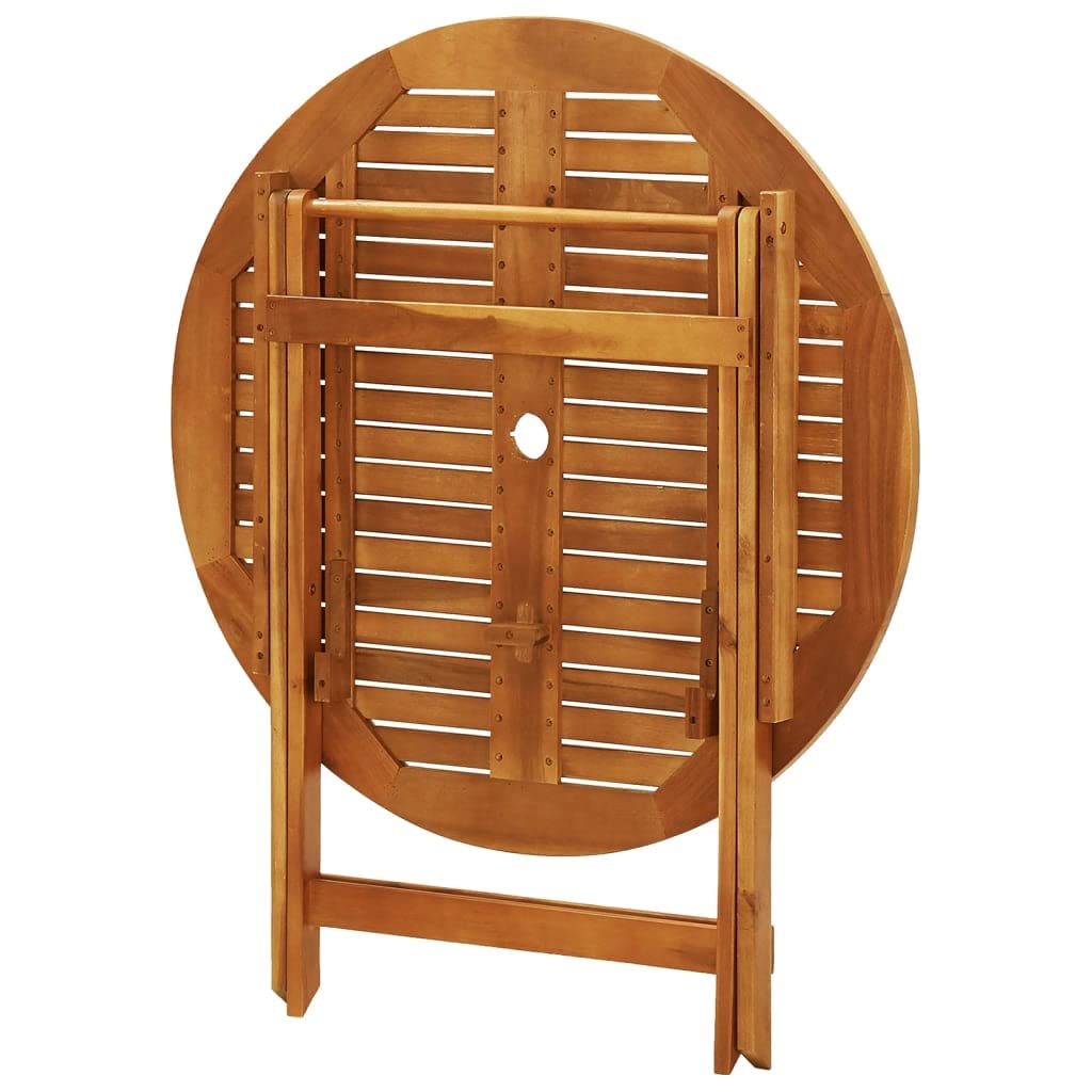 vidaXL Brown Solid Eucalyptus Wood Folding Patio Dining Table with Umbrella Hole - 35.4