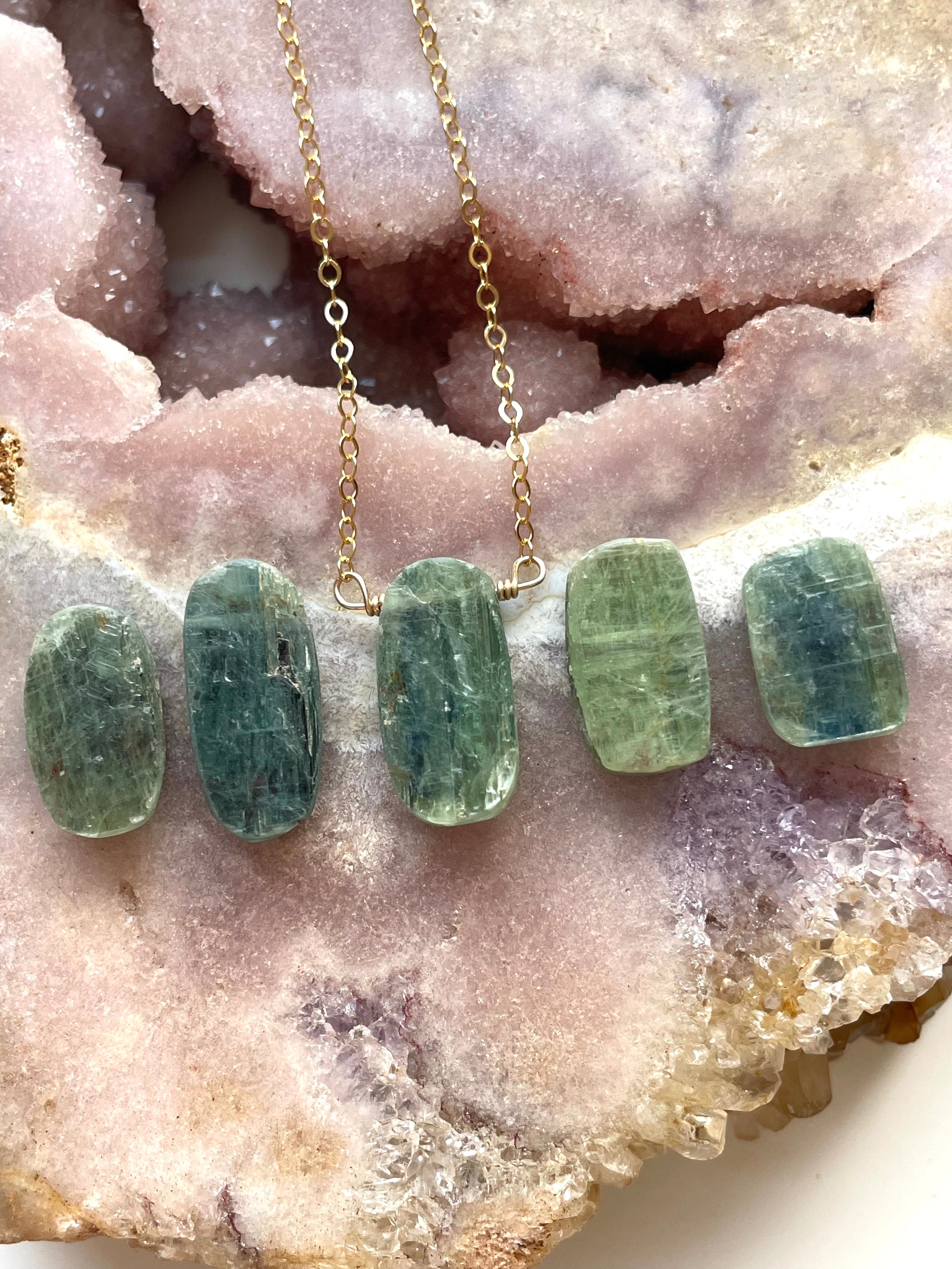Raw Green Kyanite Crystal Necklace for Women - Natural Healing Stone Jewelry for Chakra Balancing & Energy Cleansing | Perfect for Meditation, Yoga & Spiritual Healing