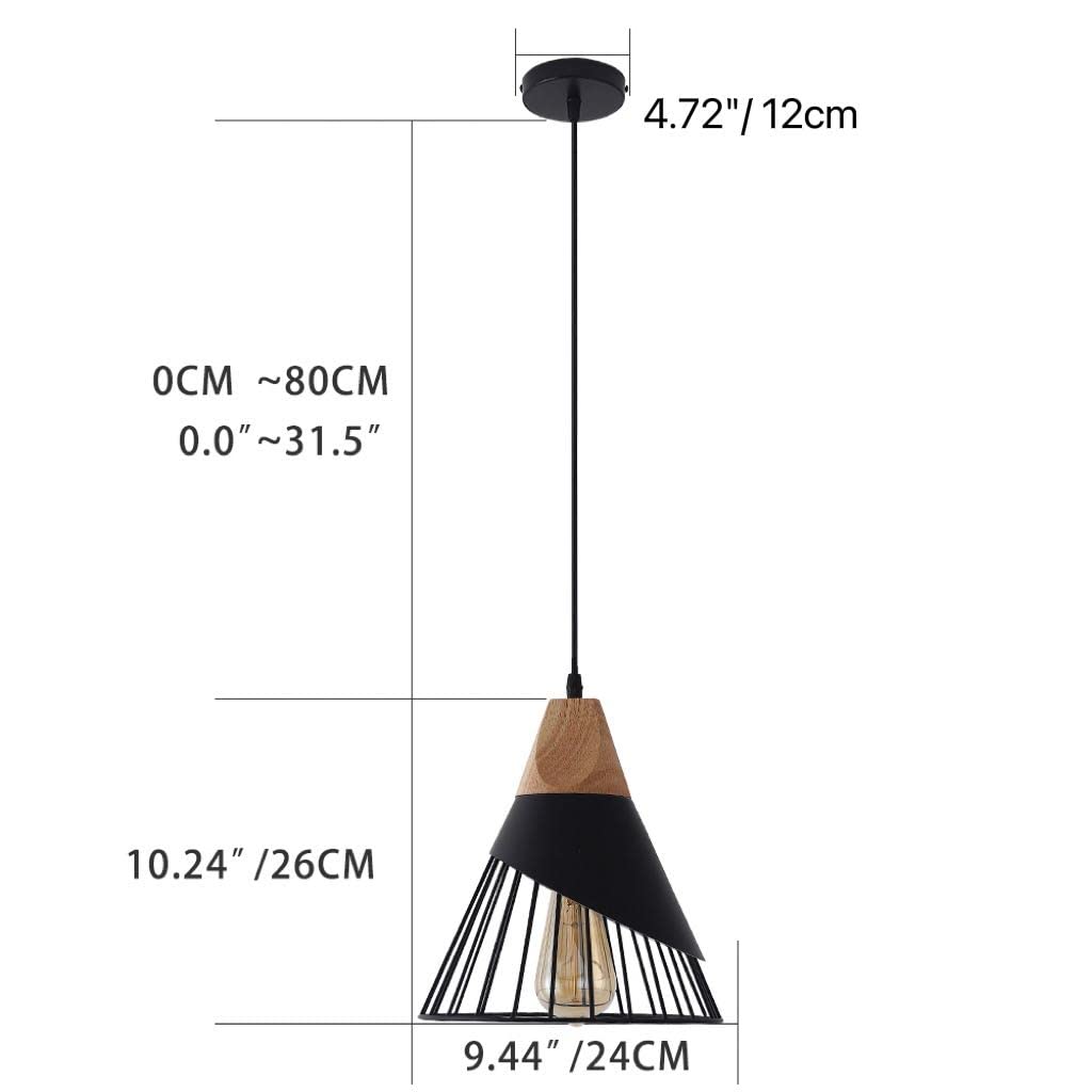 Modern Black Adjustable Wood Pendant Light - Kitchen Island Hanging Fixture for Dining Room, Living Room, Bedroom, Hallway & Bar | Industrial Style Lighting for Home & Commercial Spaces