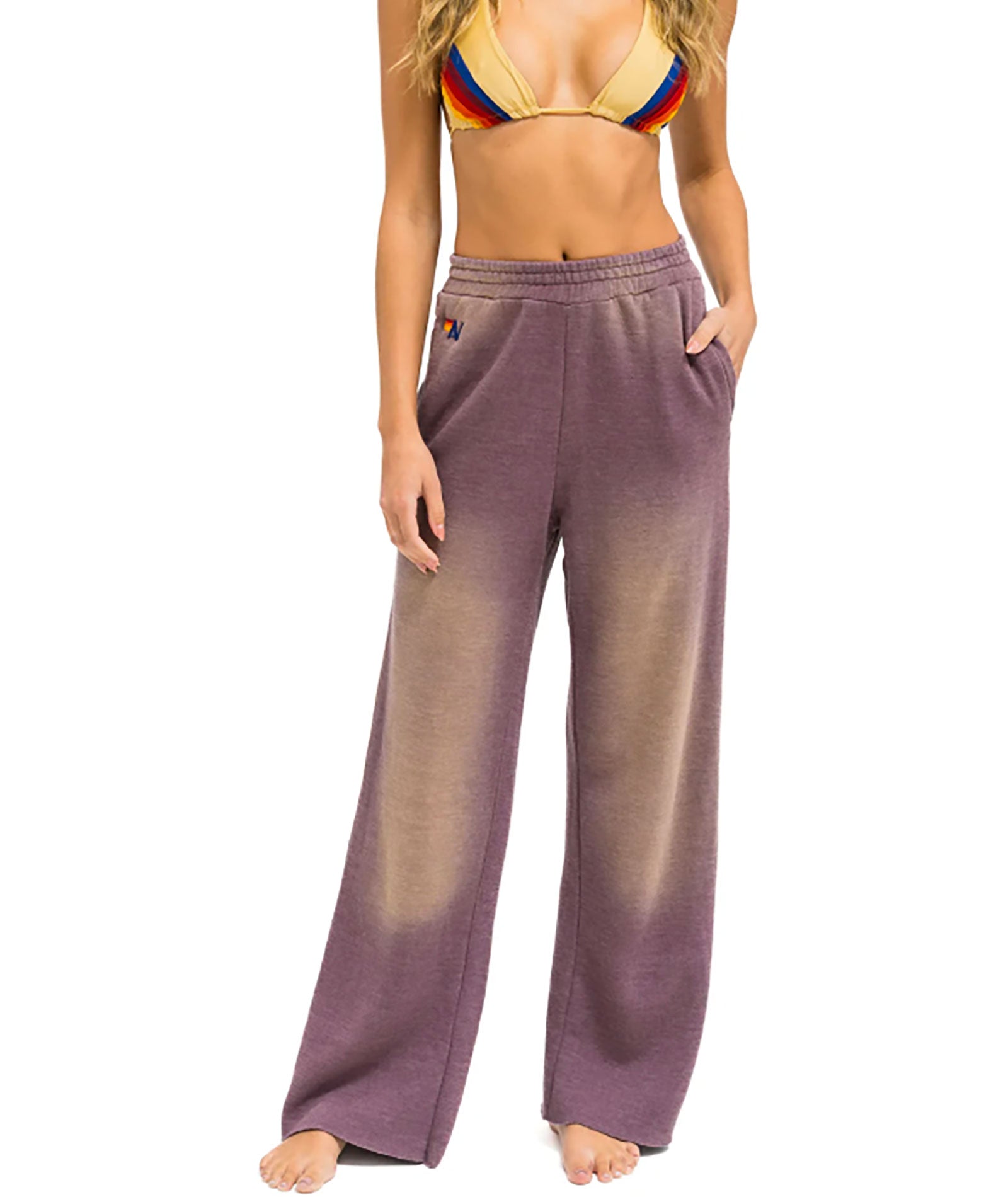 Aviator Nation Women's Essential Wide Leg Sweatpants with Pockets - Faded Mocha | Casual Lounge Pants for Yoga, Running Errands & Home Relaxation