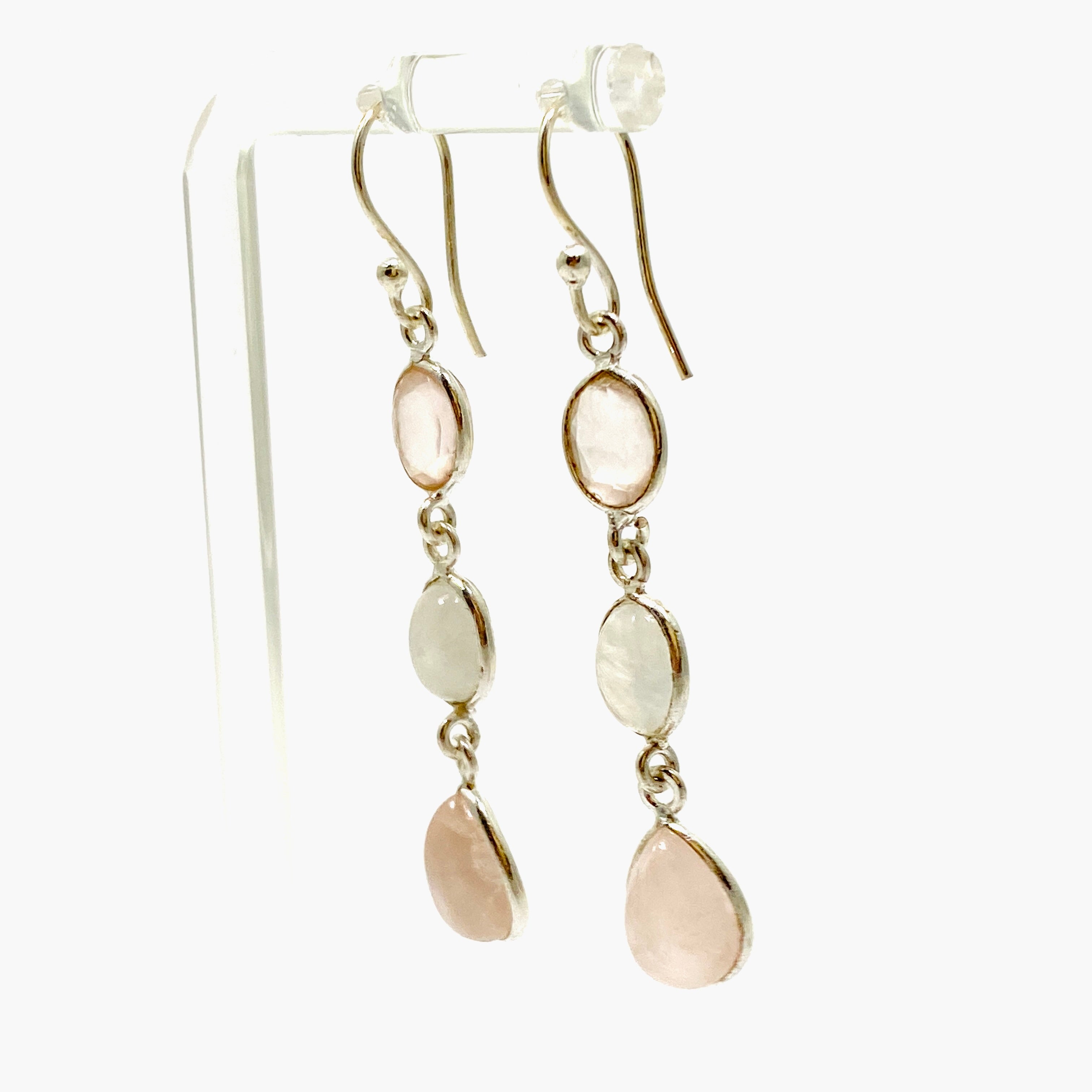 Rose Quartz and Moonstone Multi-Stone Earrings F191 - Elegant Healing Crystal Jewelry for Women, Perfect for Meditation, Yoga & Spiritual Gifts
