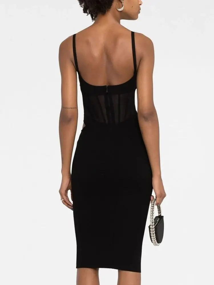 **Ailigou Women's Sexy Sleeveless Bandage Midi Dress - Tight Fit, Hollow Lace Design, Elegant Club & Party Wear for Summer Nights**