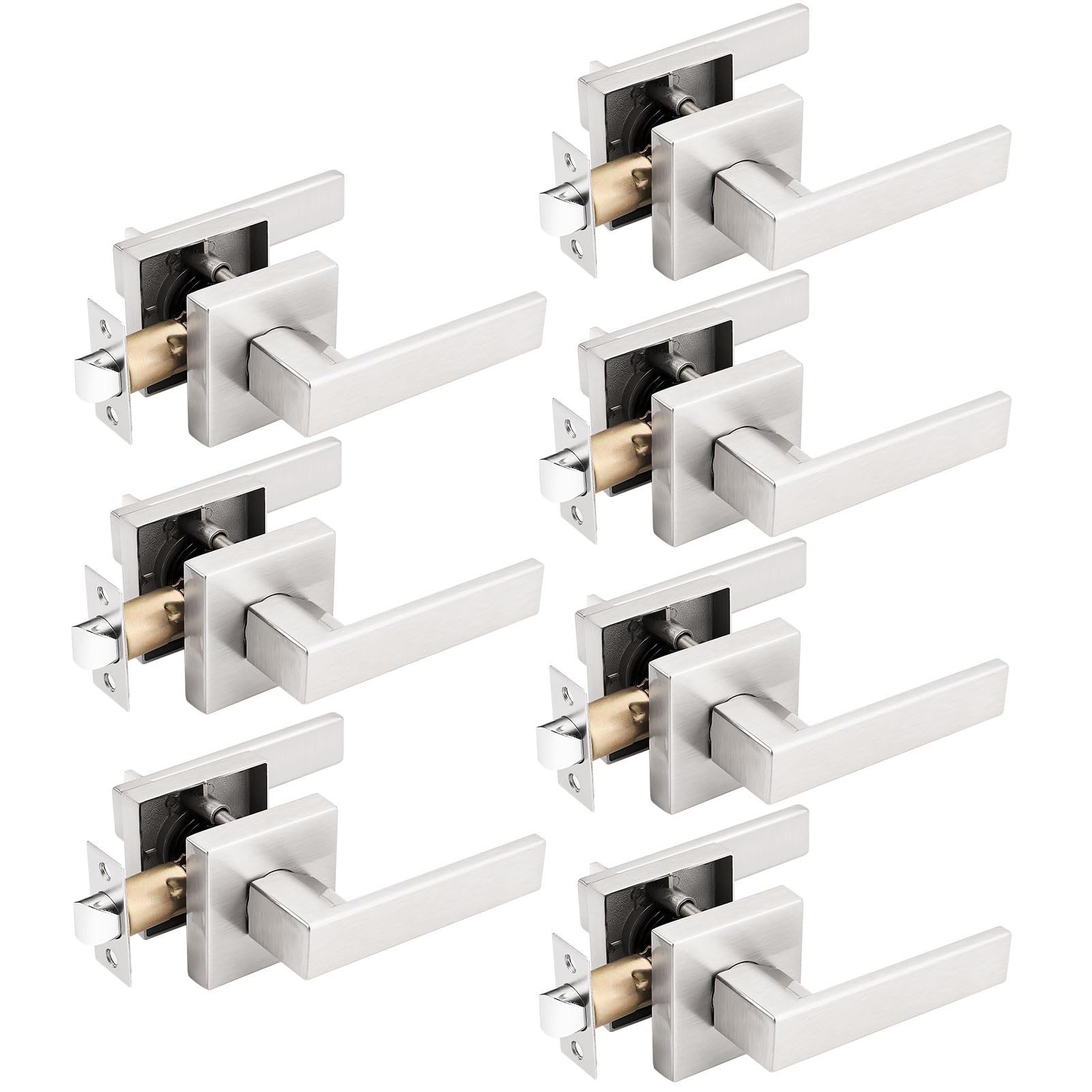 Gobrico 7-Pack Square Hall Closet Lever Door Handles - Satin Nickel Interior Passage Door Locks for Bedroom, Bathroom & Closet Doors - Easy Installation & Modern Home Upgrade