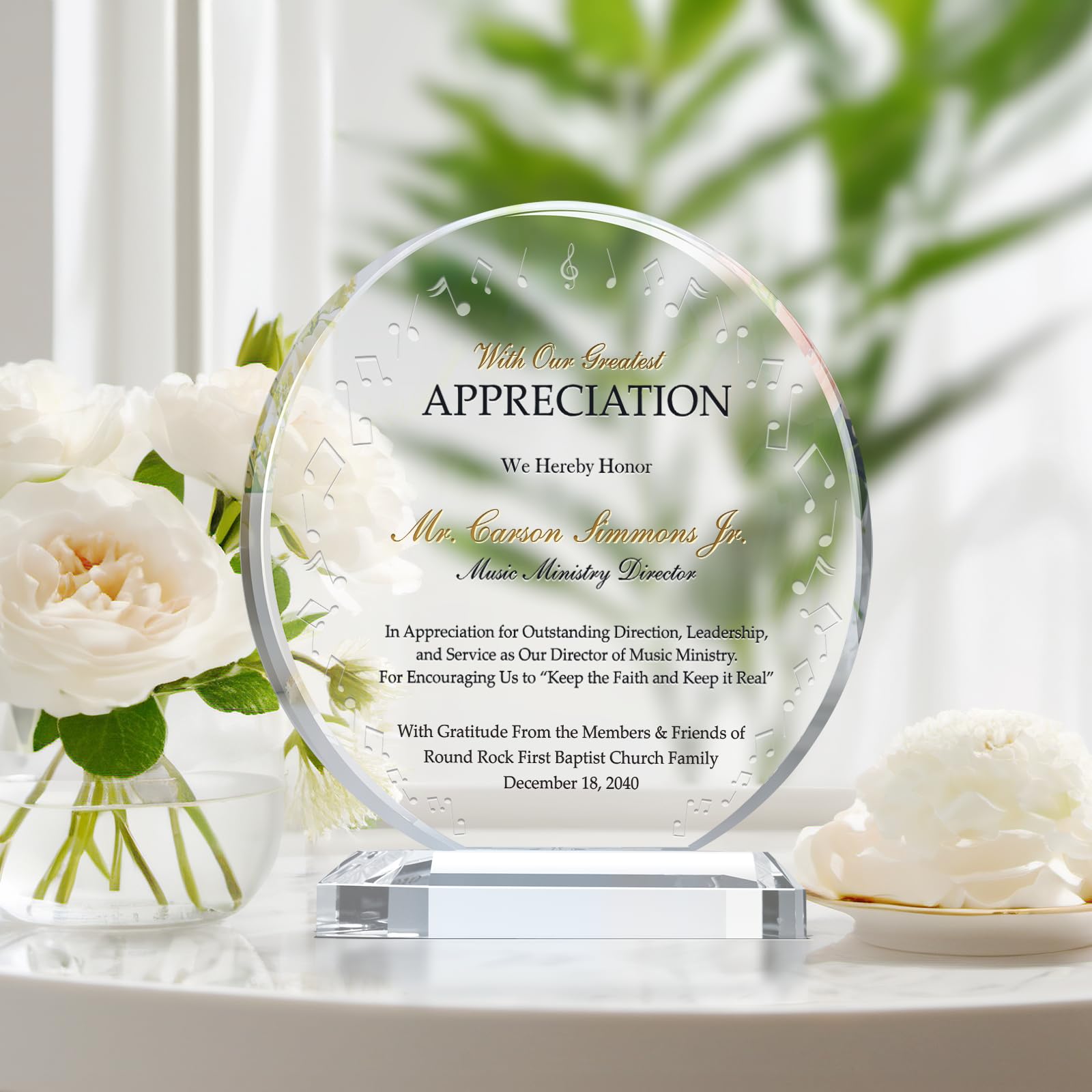 Personalized Crystal Music Ministry Appreciation Plaque - Custom Church Musician Gift with Name & Bible Verse - Unique Religious Present for Worship Leaders, Choir Directors & Music Ministers (6.5