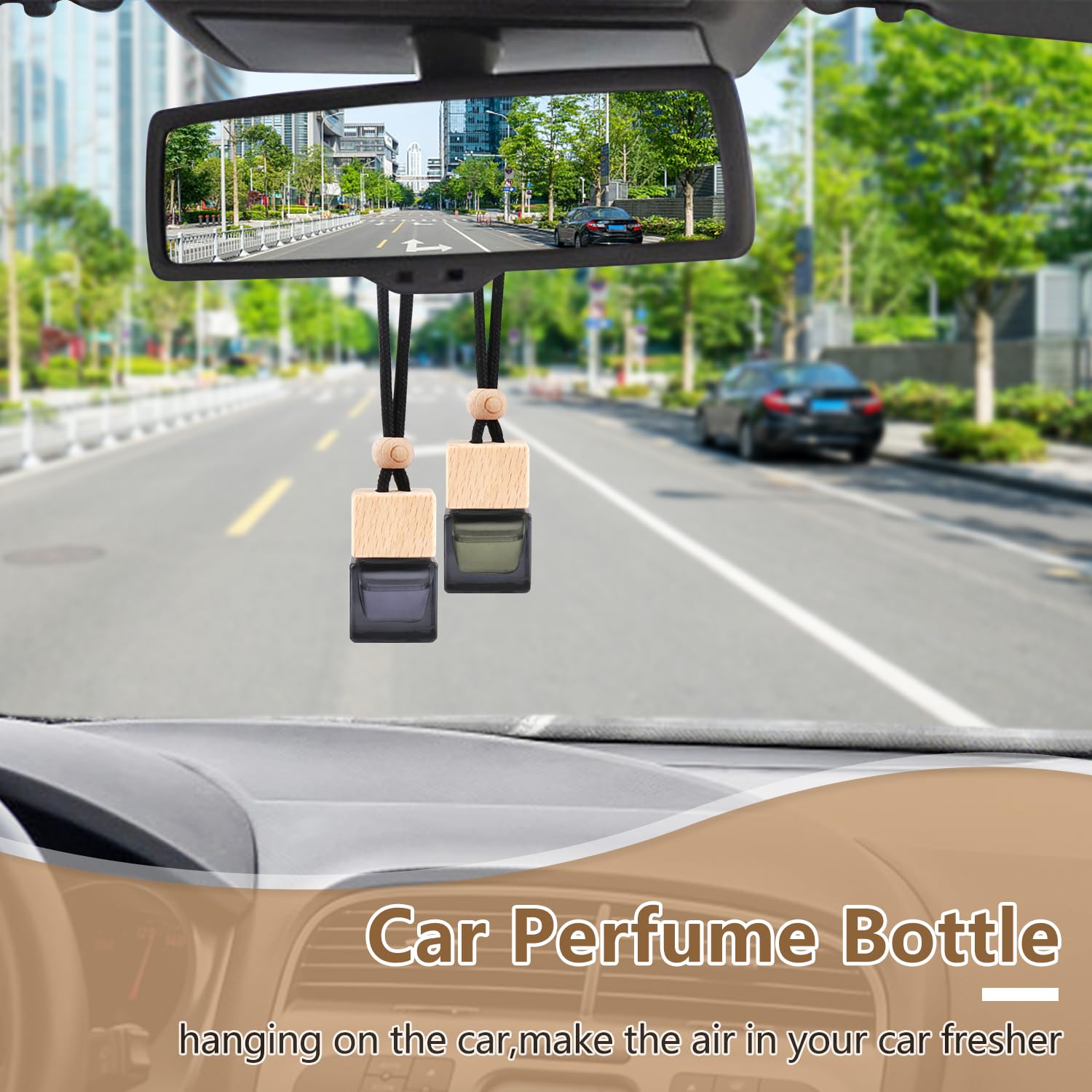 15 Pcs Black Glass Hanging Car Air Freshener Bottles - Empty Essential Oil Diffuser for Aromatherapy, Perfume & Fragrance - Car Accessories Decor (Perfect for Home, Office & Auto Air Freshening)