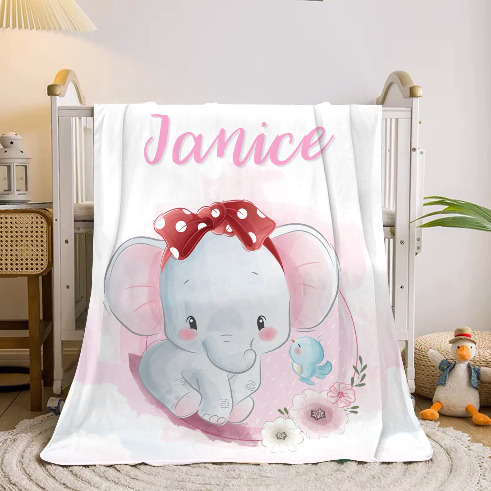 Personalized Baby Blanket with Name - Super Soft Custom Baby Blanket for Girls & Boys - Elephant Design Nursery Blanket - Perfect for Newborn Gifts, Nursery Decor & Baby Showers
