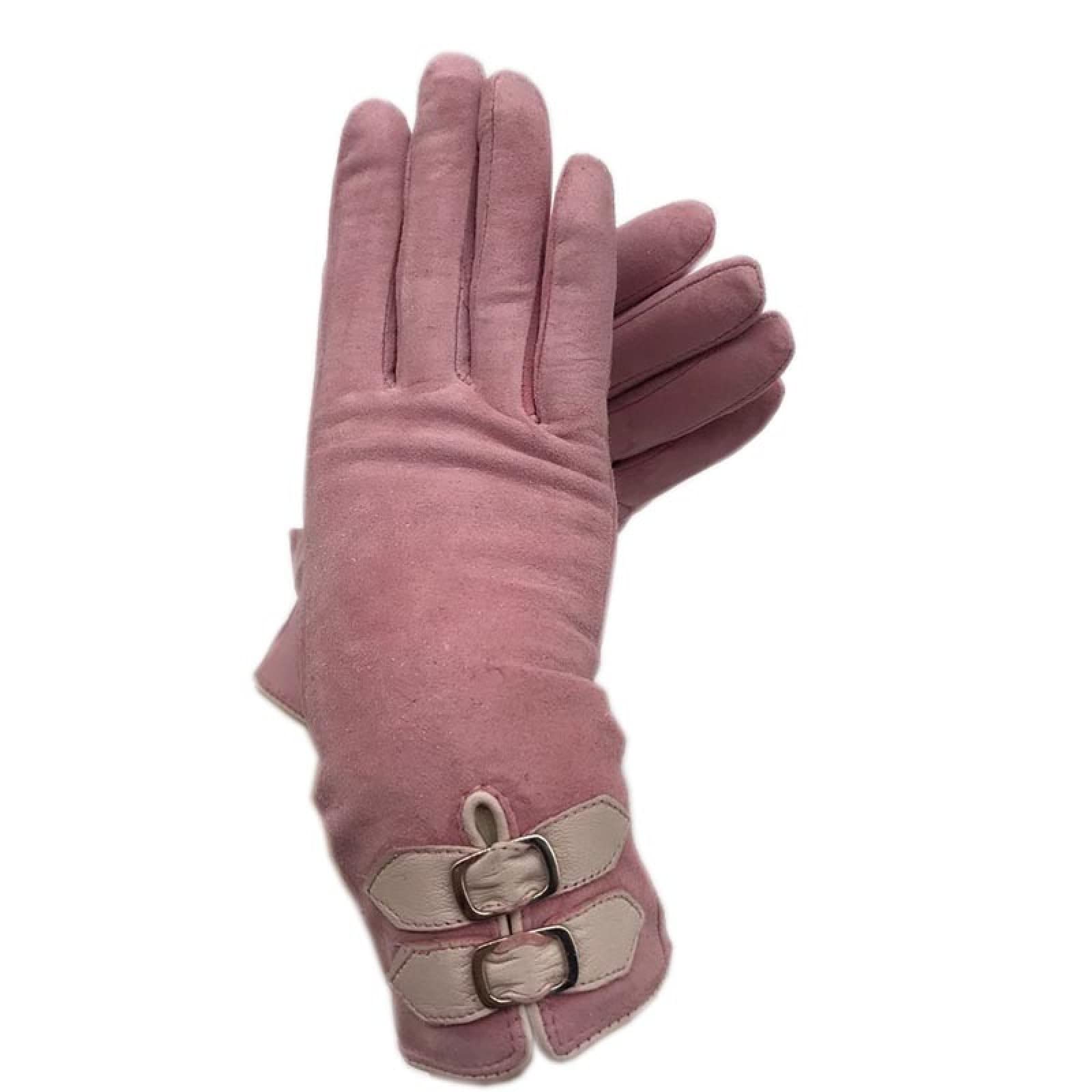 Women's Pink Sheepskin Suede Leather Winter Gloves - Warm, Comfortable & Stylish for Driving, Outdoor Activities & Cold Weather Protection