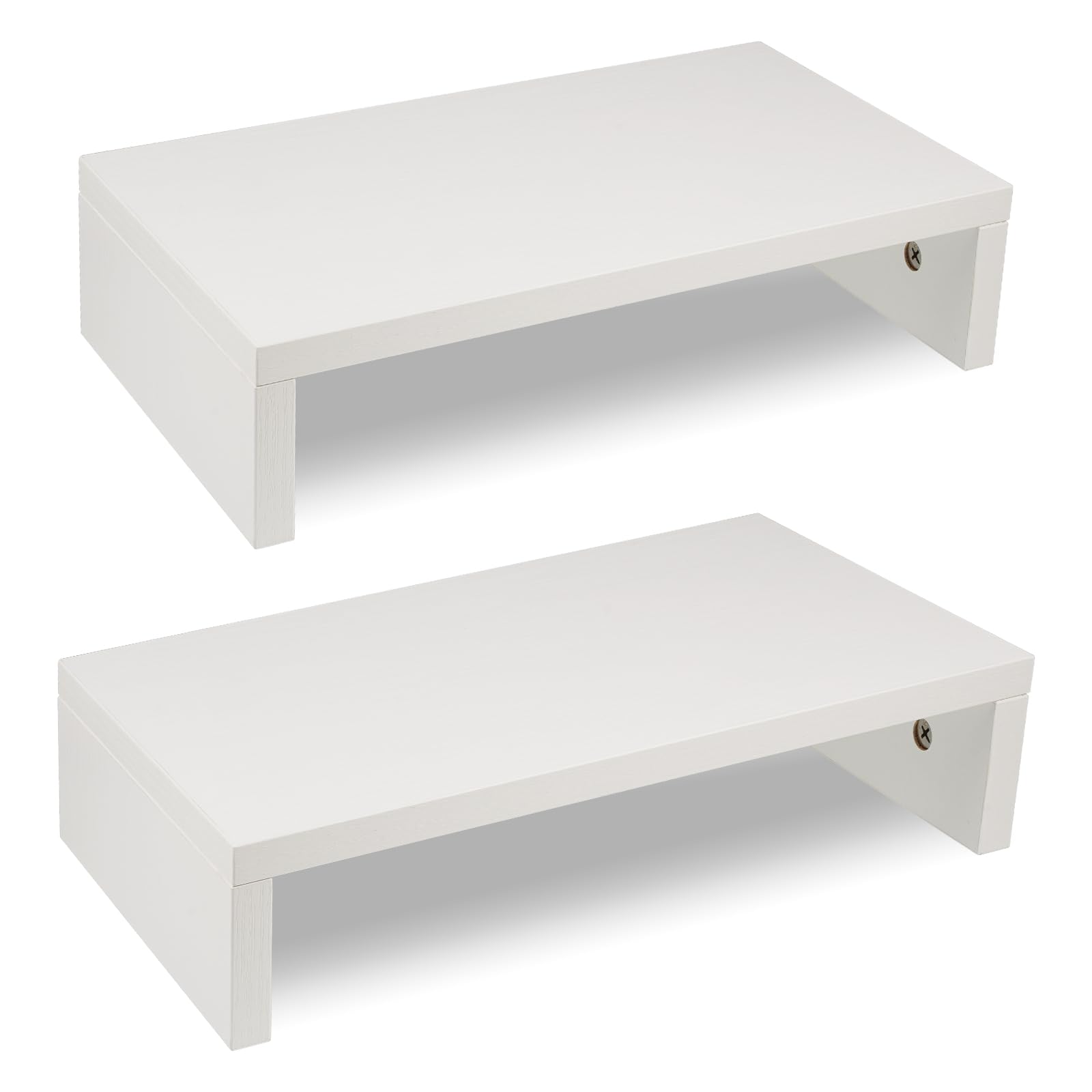 Wooden Dual Monitor Stand Riser - 2 Pack Computer Monitor Shelf for PC Screens | Ergonomic Desk Organizer for Home & Office Workspace
