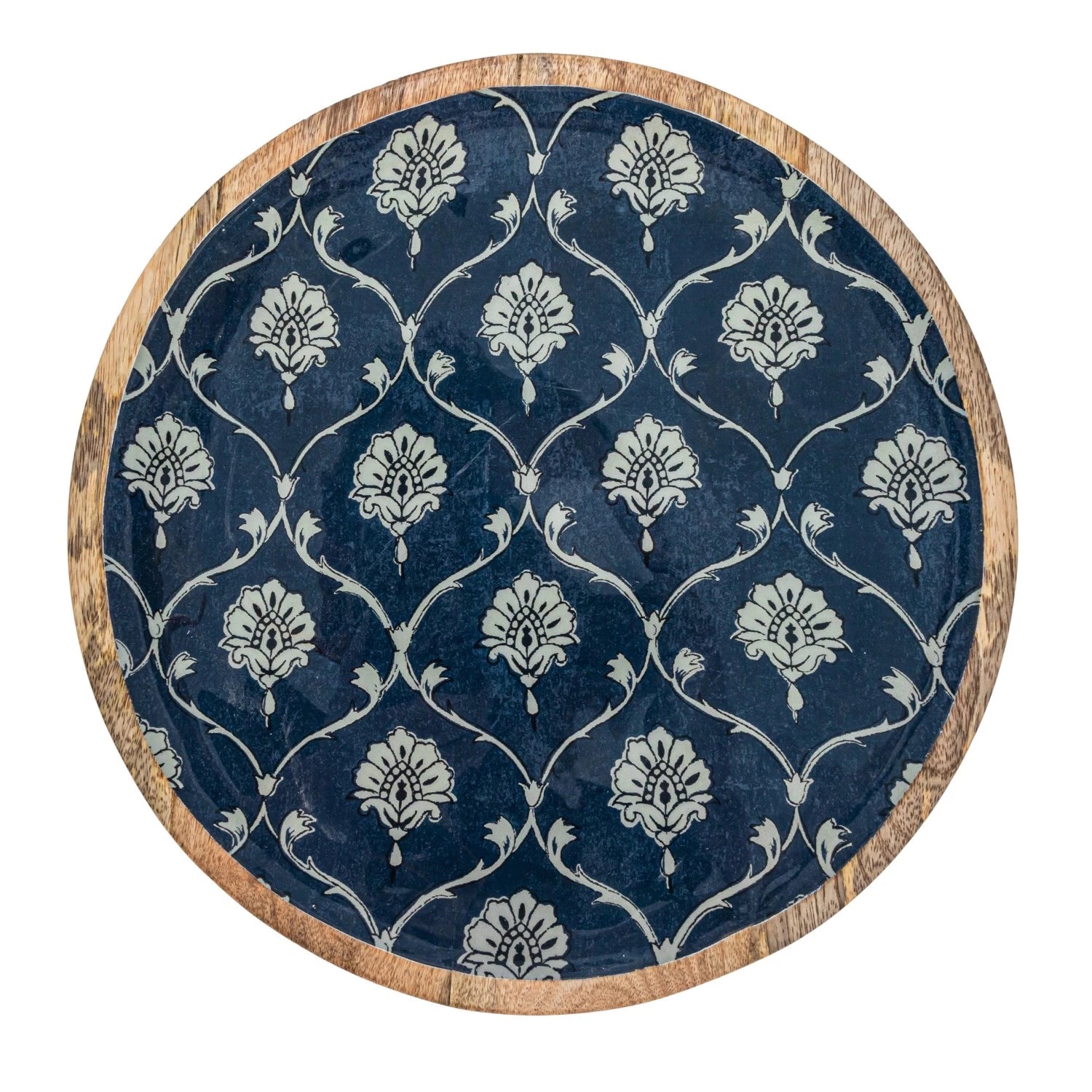 Blue & White Mango Wood Serving Tray Set - Handcrafted Decorative Wooden Tray for Dining, Coffee Table, Vanity & Home Decor - Eco-Friendly Kitchen & Living Room Accessories