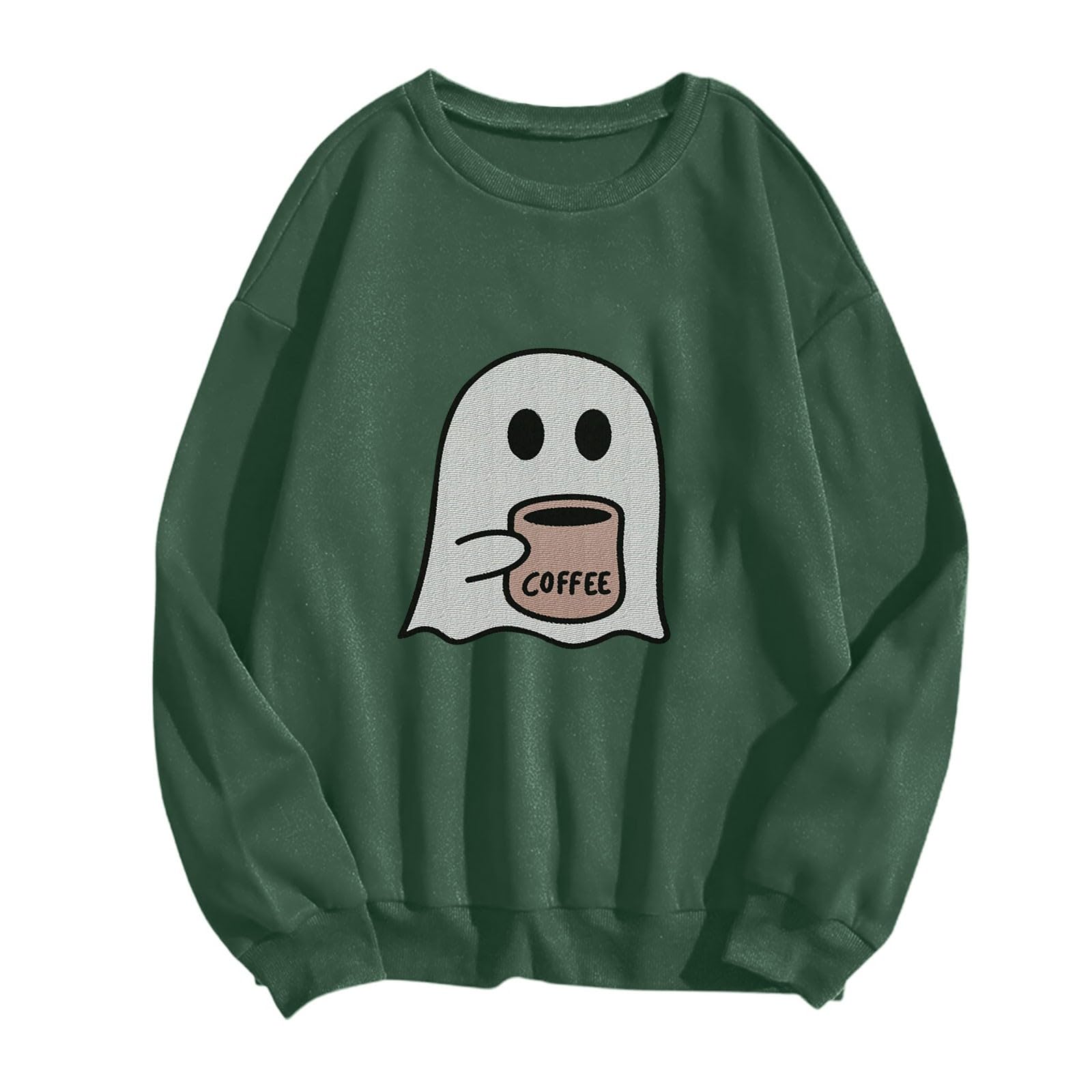 Halloween Preppy Sweatshirt for Women - Ghost Printed Fleece Crewneck Hoodie | Trendy Casual Fall Outfit for Teens & Girls | Perfect for Halloween Parties, School Events & Cozy Autumn Days