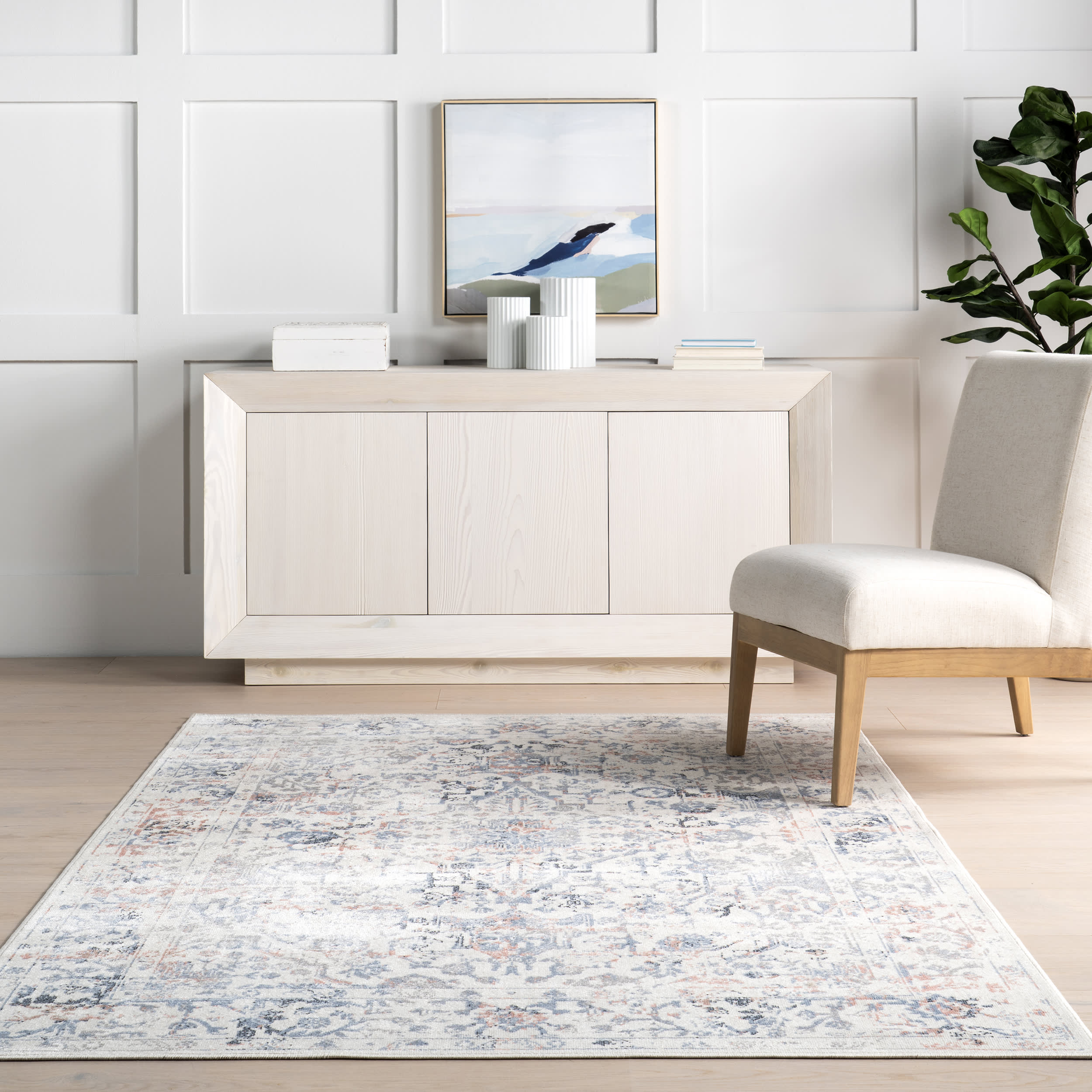 Charlisa Washable Faded Snowflake Area Rug - Soft Non-Slip Blue Winter Rug for Living Room, Bedroom & Nursery Decor
