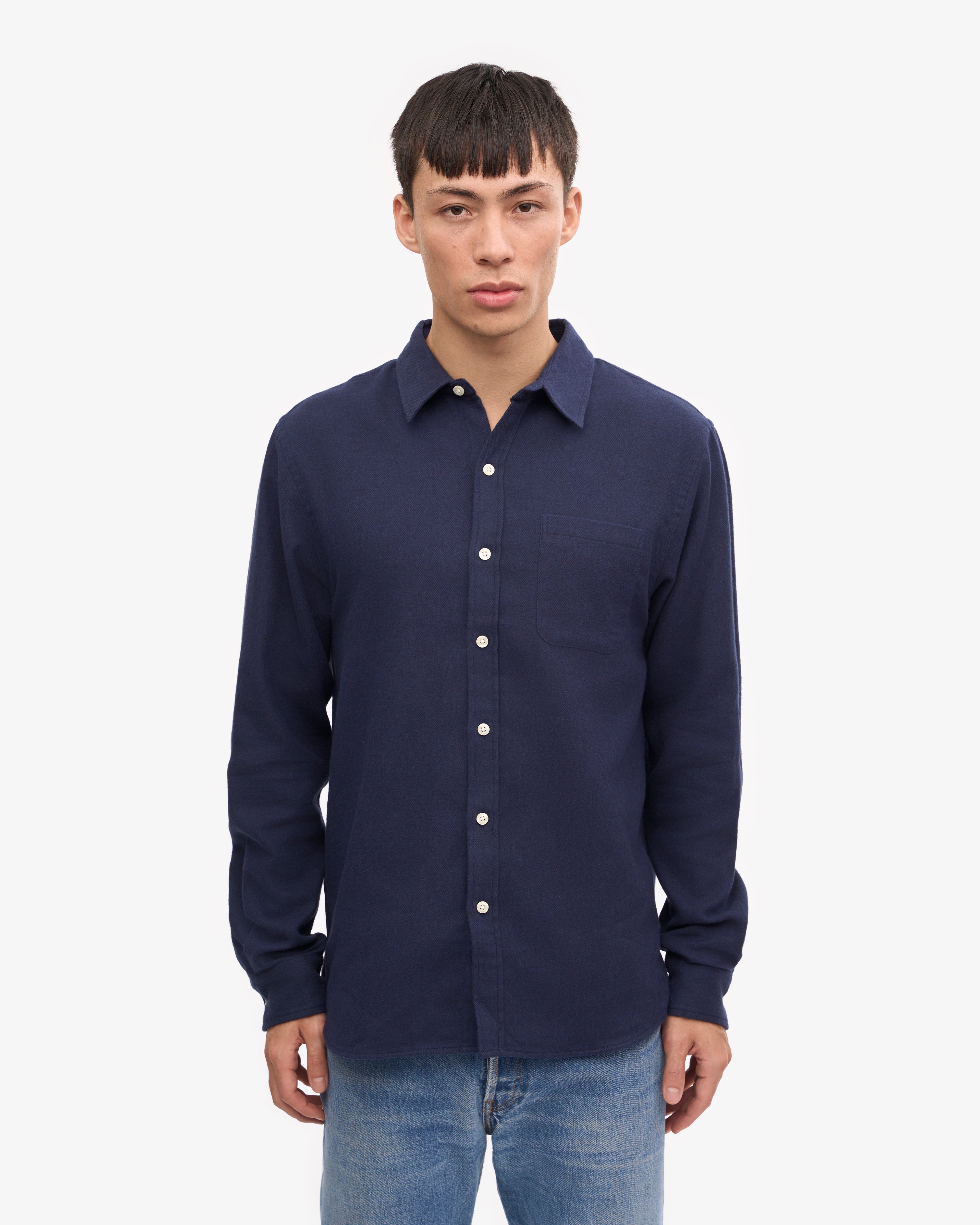Organic Flannel Shirt for Men - Soft 100% Cotton Navy Blue Plaid Button Down Shirt - Perfect for Casual Wear, Outdoor Activities & Layering in Fall/Winter