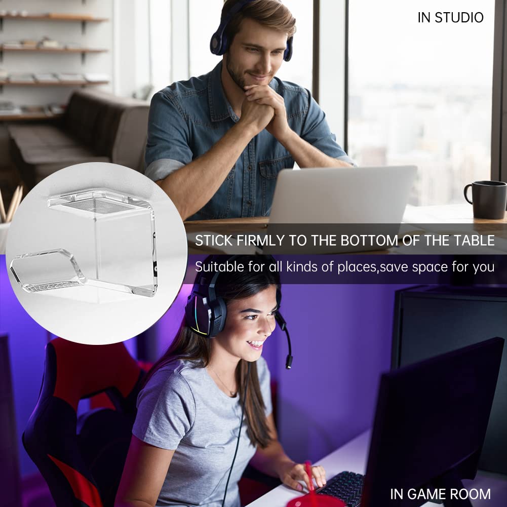 PHEZEN 2-Pack Universal Headphone Stand Wall Mount - Under Desk Headset Holder with Cable Hooks, Space-Saving Headphone Organizer for Gaming, Office & Home Use - Fits All Headphones Size (Black)