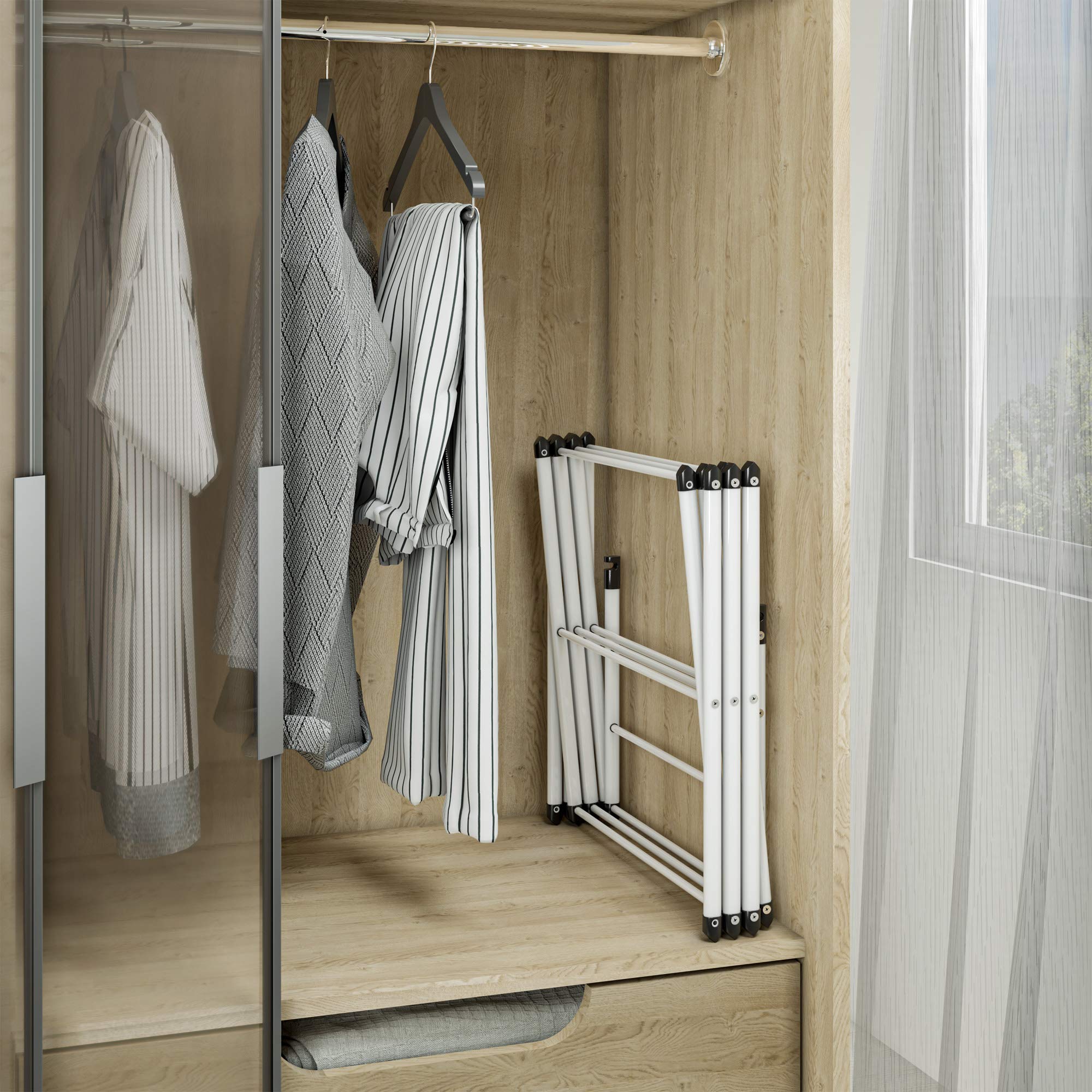 Foldable Clothes Drying Rack - Space Saving Laundry Airer for Indoor & Outdoor Use - White Collapsible Garment Organizer - Perfect for Apartments, Dorms, Travel & Small Spaces