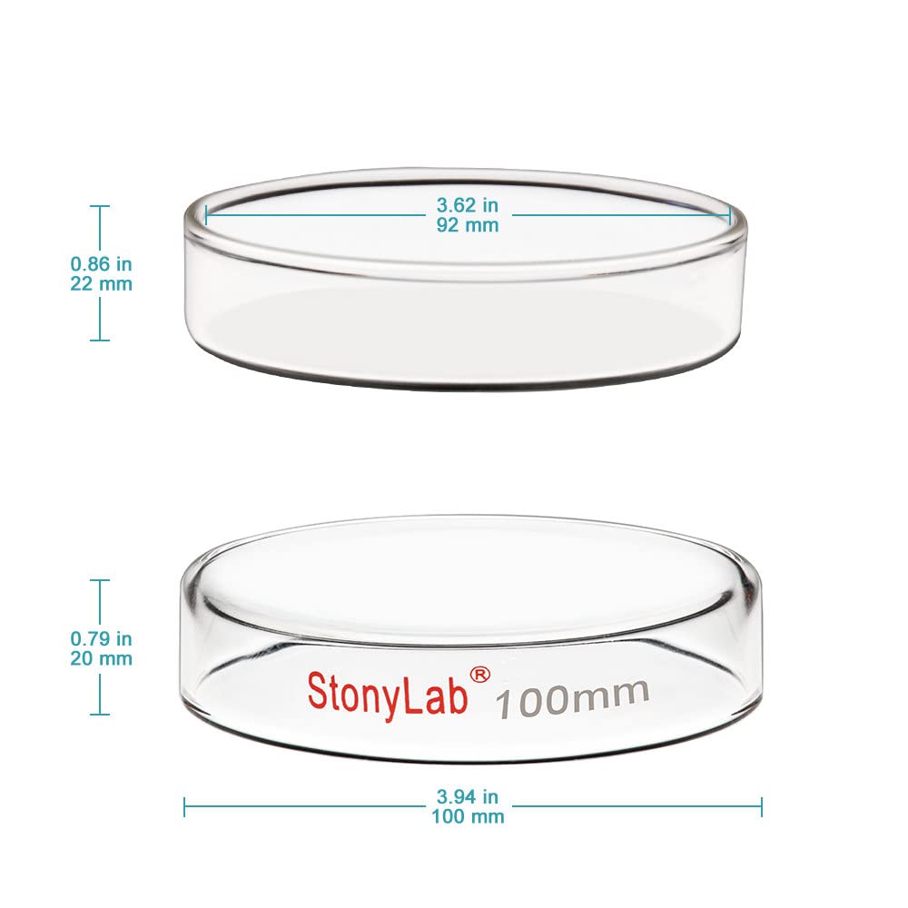 Stonylab 10-Pack Glass Petri Dishes (100x20mm) - Autoclavable Borosilicate Glass Cell Culture Dishes with Clear Lid for Laboratory Use - Ideal for Microbiology, Bacteria Culturing & Science Experiments
