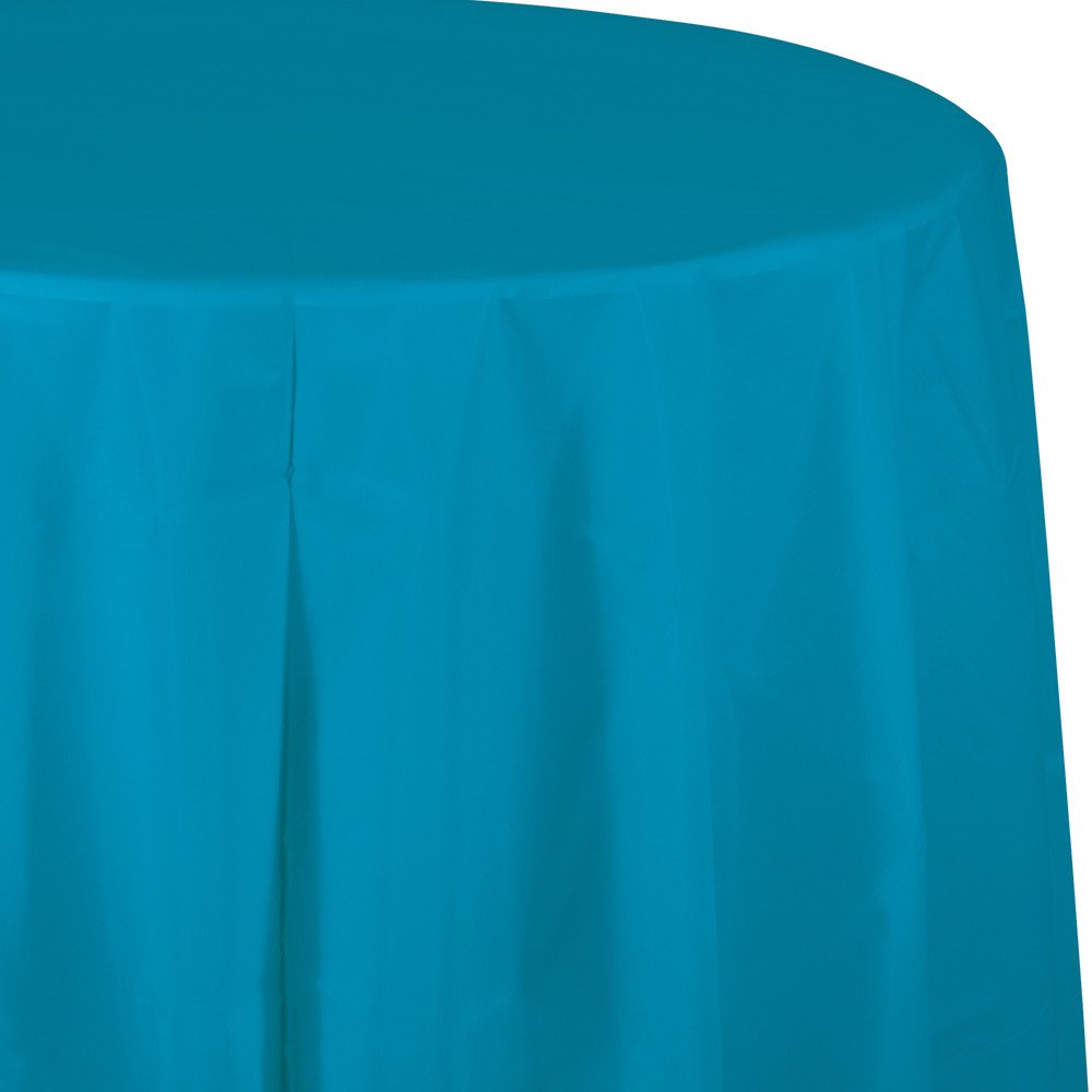 12 Pack Turquoise Blue Disposable Plastic Octagonal Tablecloths - 82 Inch Round Party Table Covers for Picnic, Birthday, Wedding & Outdoor Events