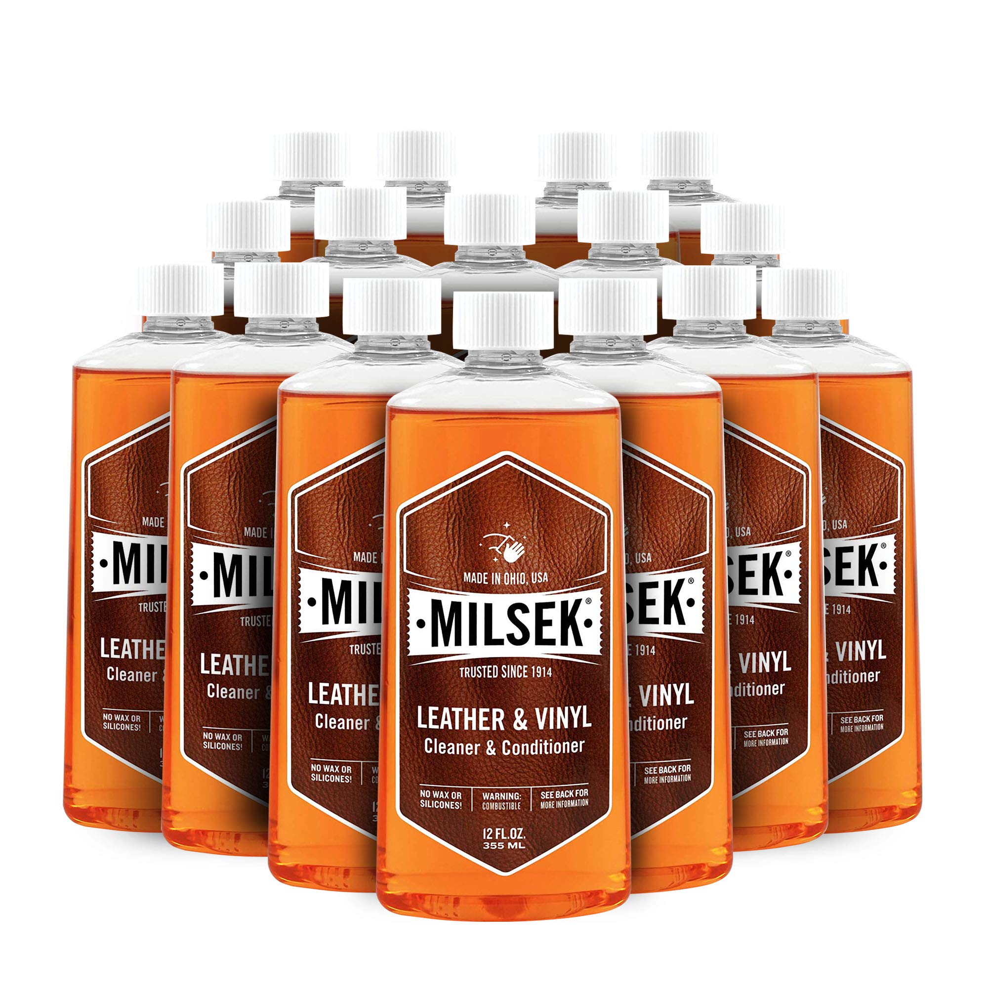 Milsek Leather & Vinyl Cleaner & Conditioner - 12 Fl Oz (Pack of 16) - Professional Cleaning Kit for Leather Furniture, Car Seats, Handbags & Shoes | Restores Shine & Protects | Perfect for Home, Office & Auto Care