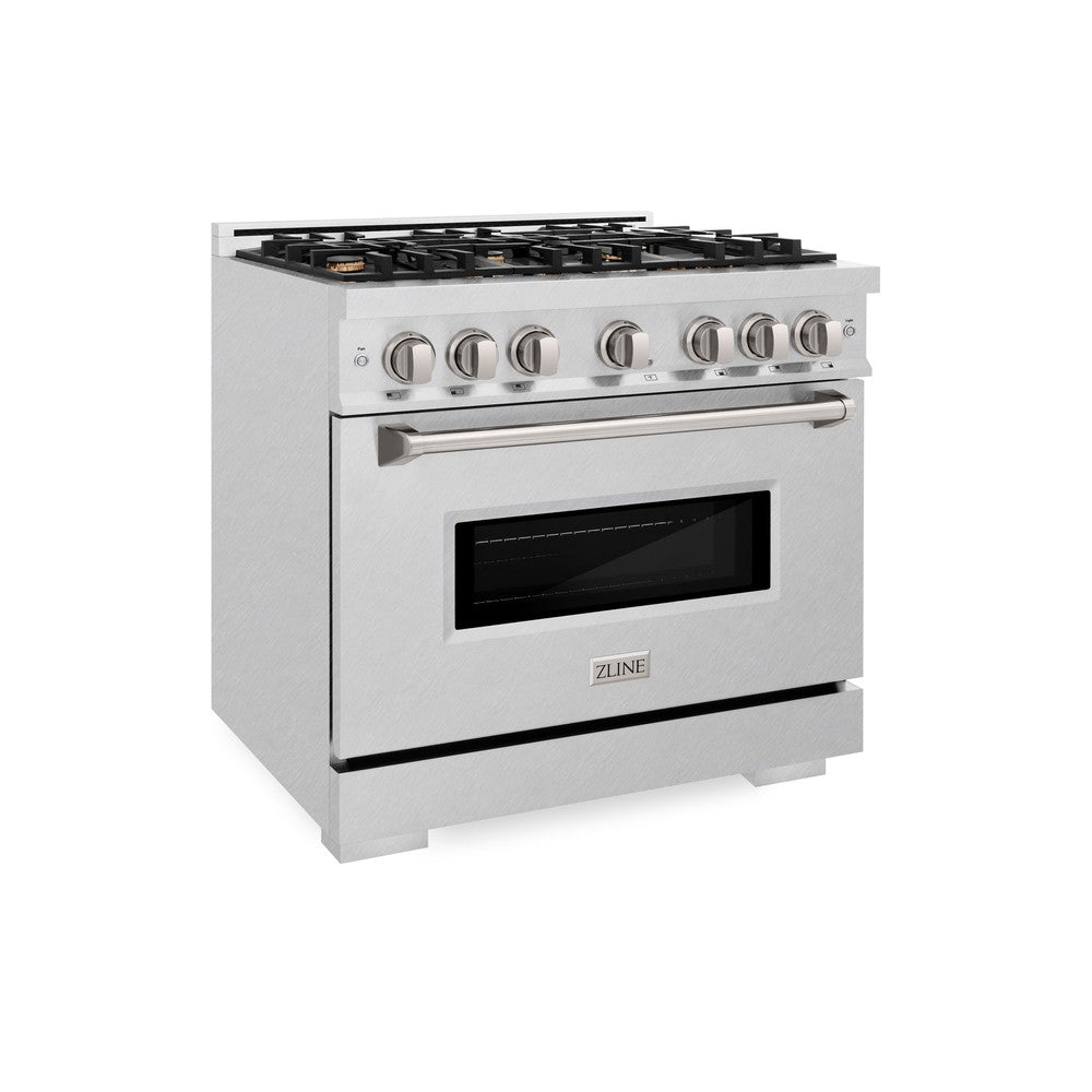 ZLINE 36 Inch 5.2 Cu. Ft. Classic Gas Range with Convection Gas Oven - Satin Stainless Steel with 6 Brass Burners (CGRS BR 36) | Perfect for Home Kitchens, Restaurants & Professional Chefs