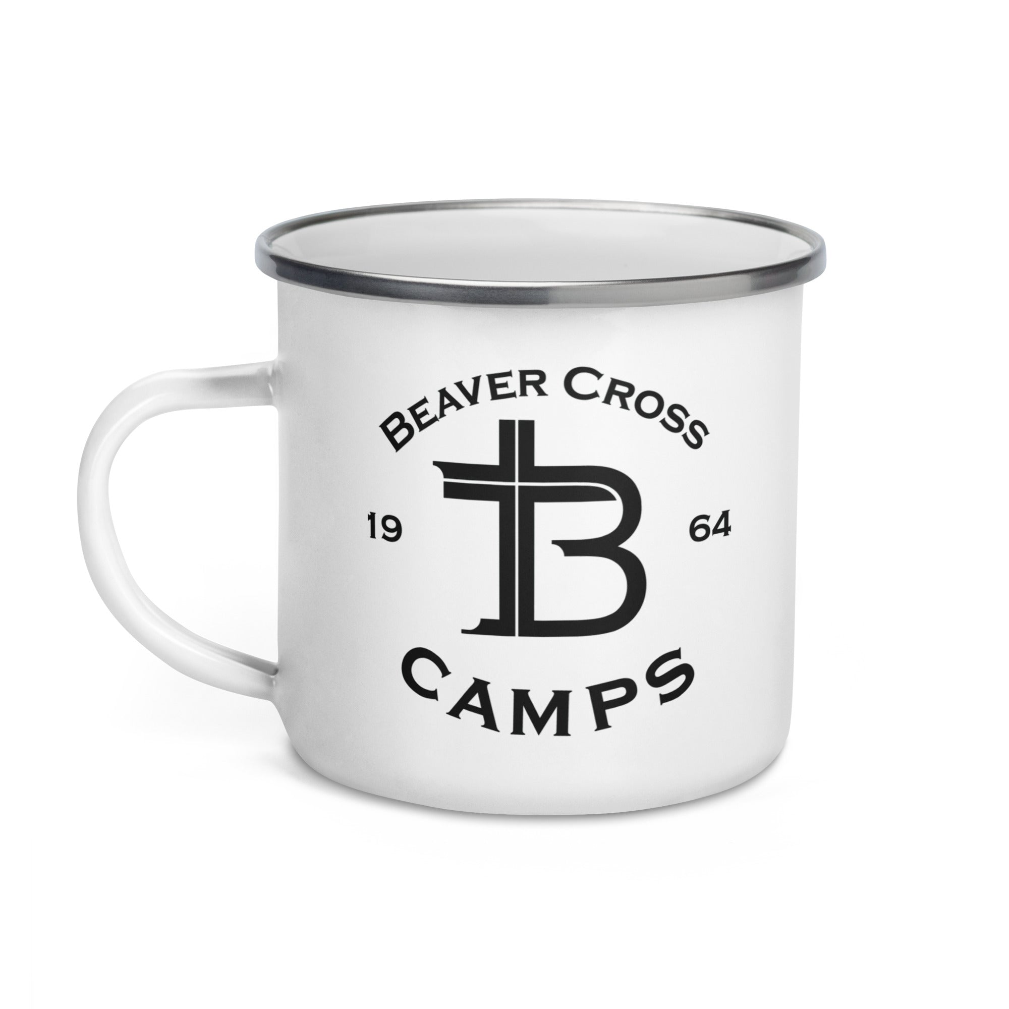 Beaver Cross Enamel Camping Mug - Durable Coffee Cup for Outdoor Adventures, Picnics & Travel - Vintage Style Metal Drinking Cup with Handle