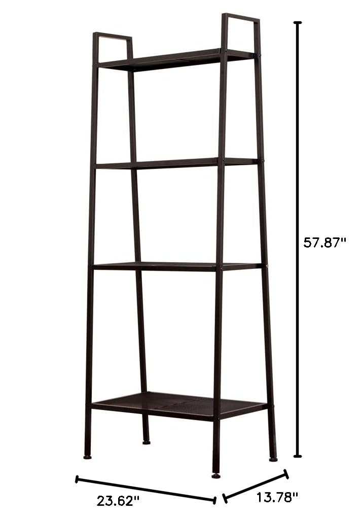 4-Tier Open Ladder Bookshelf - Multifunctional Leaning Bookcase for Plants, Flowers & Storage - Modern Display Shelf for Home, Office, Bathroom & Balcony - Perfect for Organizing Books, Decor & Essentials (Black)