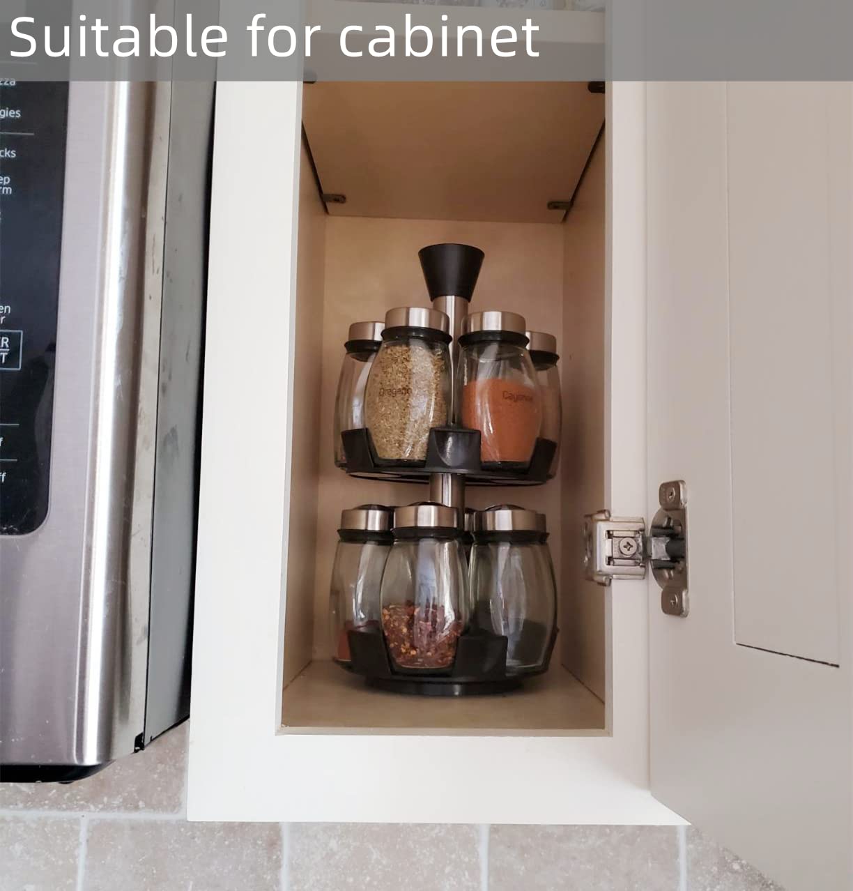 12-Jar Rotating Spice Rack Organizer with Empty Glass Jars - Countertop Spinning Spice Storage Tower for Kitchen, Pantry & Cooking - Perfect Seasoning Bottle Holder for Easy Access While Cooking