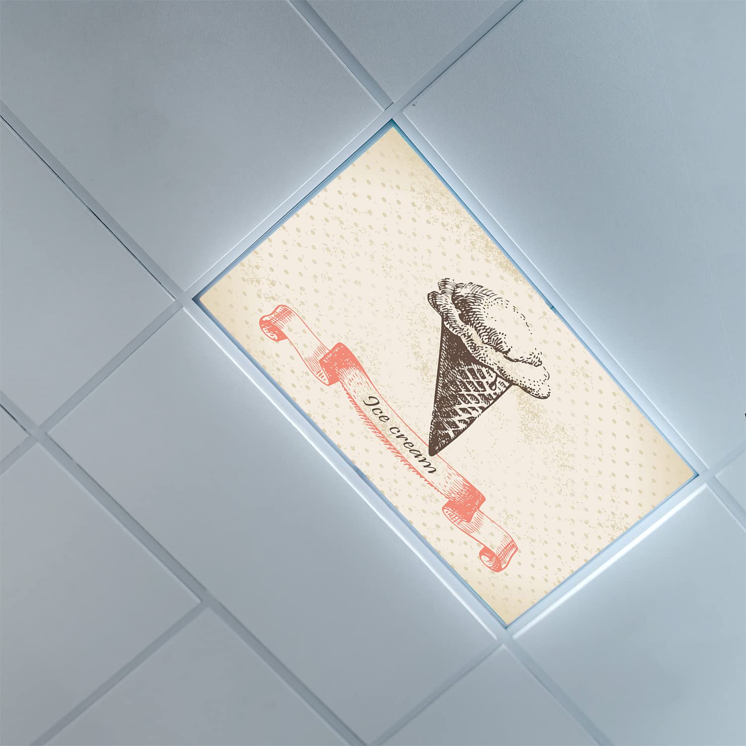Decorative Ice Cream Pattern Fluorescent Light Covers - 2ft x 4ft LED Ceiling Light Diffuser Panels for Drop Ceiling - Brown Coral Cream | Perfect for Home, Office & Classroom Lighting