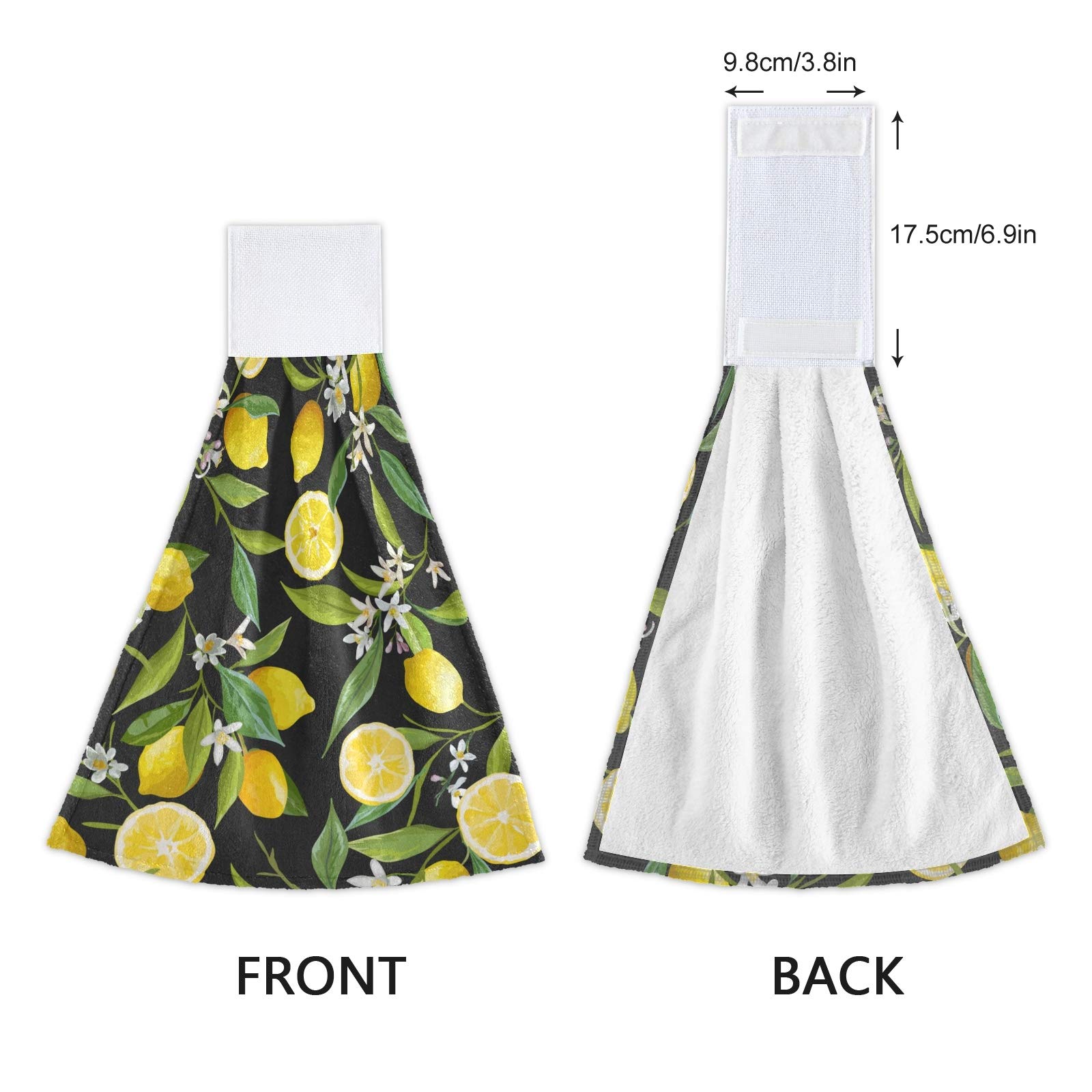 Lemon Flower Print Kitchen Hand Towels - 2 Pack Absorbent Cotton Hanging Towels with Loops for Bathroom, Kitchen & Home Decor | Fruit & Floral Leaves Design