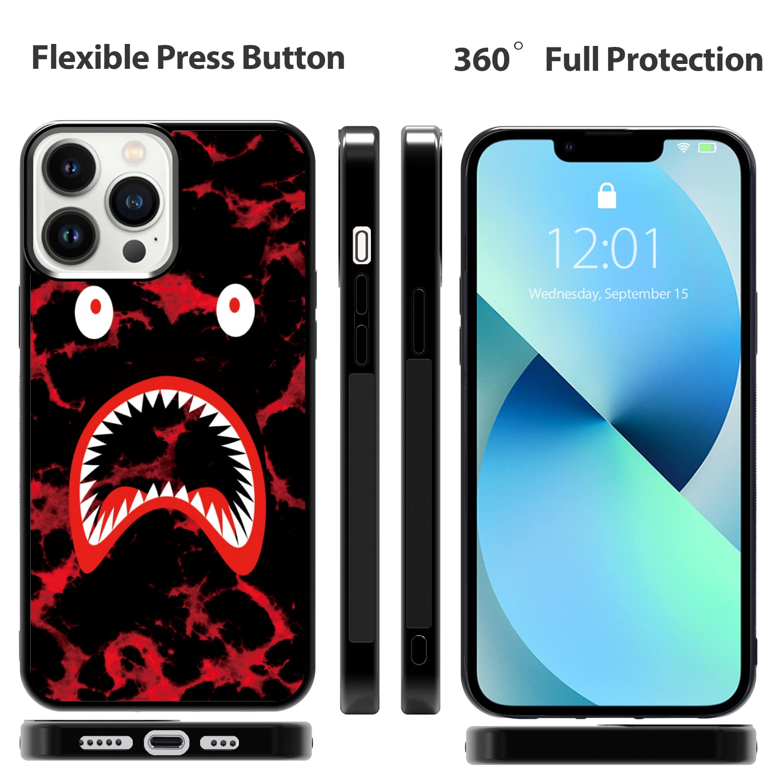 FANXI Marble Shockproof Protective Phone Case for iPhone 13 Pro Max (6.7 Inch) - Trendy Bape Design Cute Cool Cover for Men Women Boys Girls (Red/Black) | Perfect for Daily Use, Travel & Gift Giving
