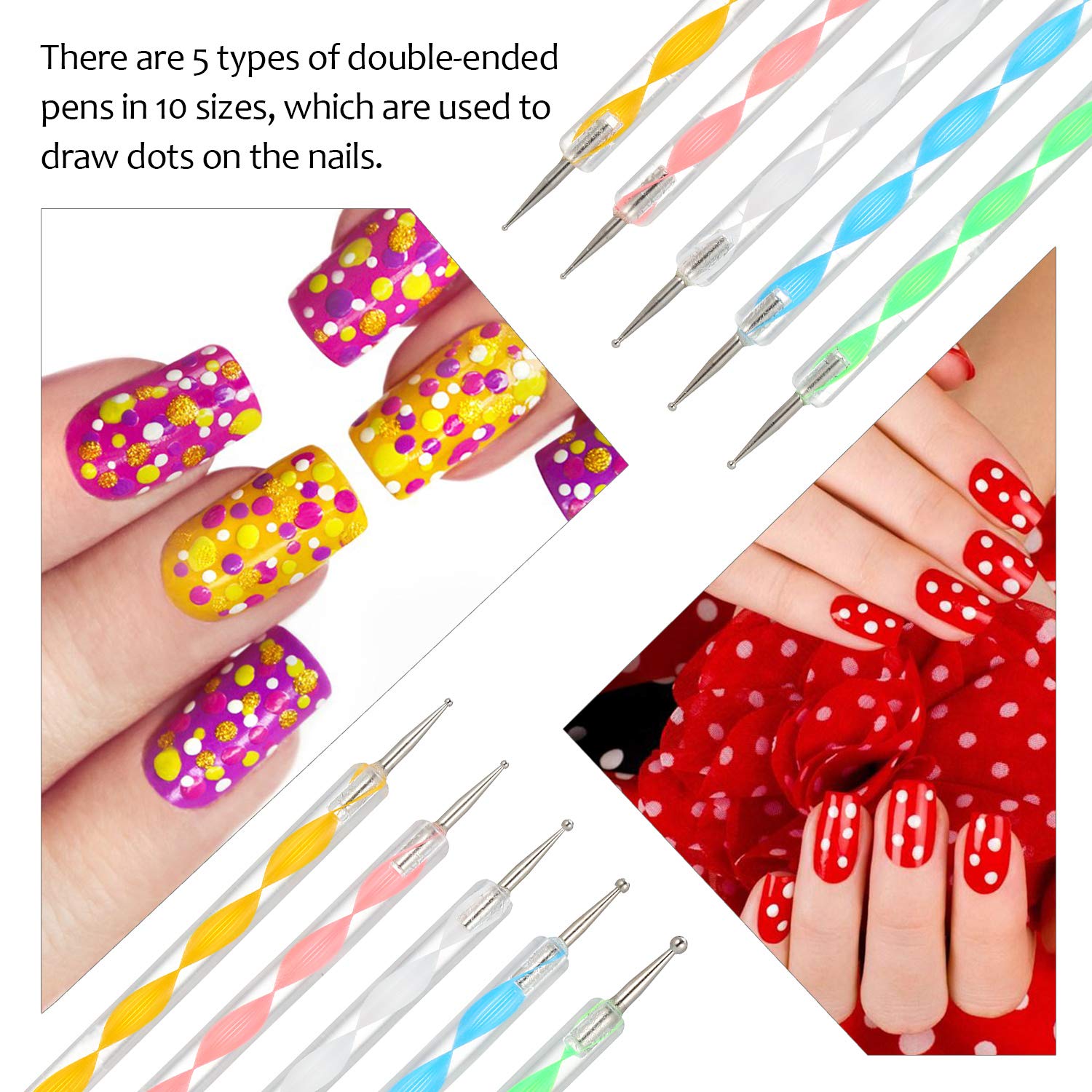POOWE Professional Nail Art Kit with Dual-End Dotting Pens, Nail Powder Brush, Tweezer & Grip Handle - Perfect for Salon, Home Manicures & DIY Nail Designs (Multicolor)