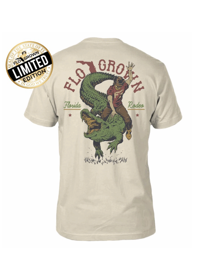 FloGrown FGM 1961 Men's Limited Edition Florida Rodeo T-Shirt - Vintage Beige Cotton Tee for Casual Wear & Western Style Outfits