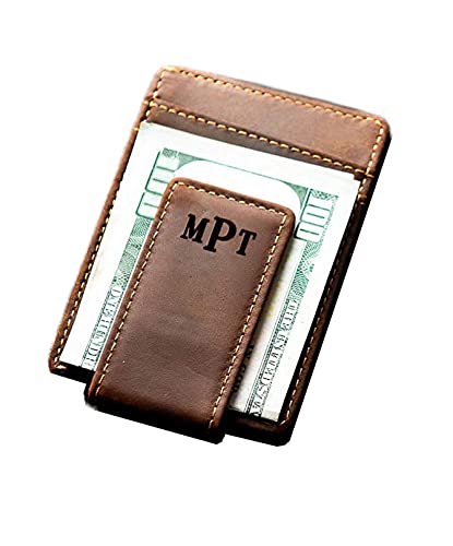 Personalized Leather Magnetic Money Clip - The Sanibel by Left Coast Original | RFID Blocking Wallet for Men | Perfect Gift for Business Travel & Everyday Carry