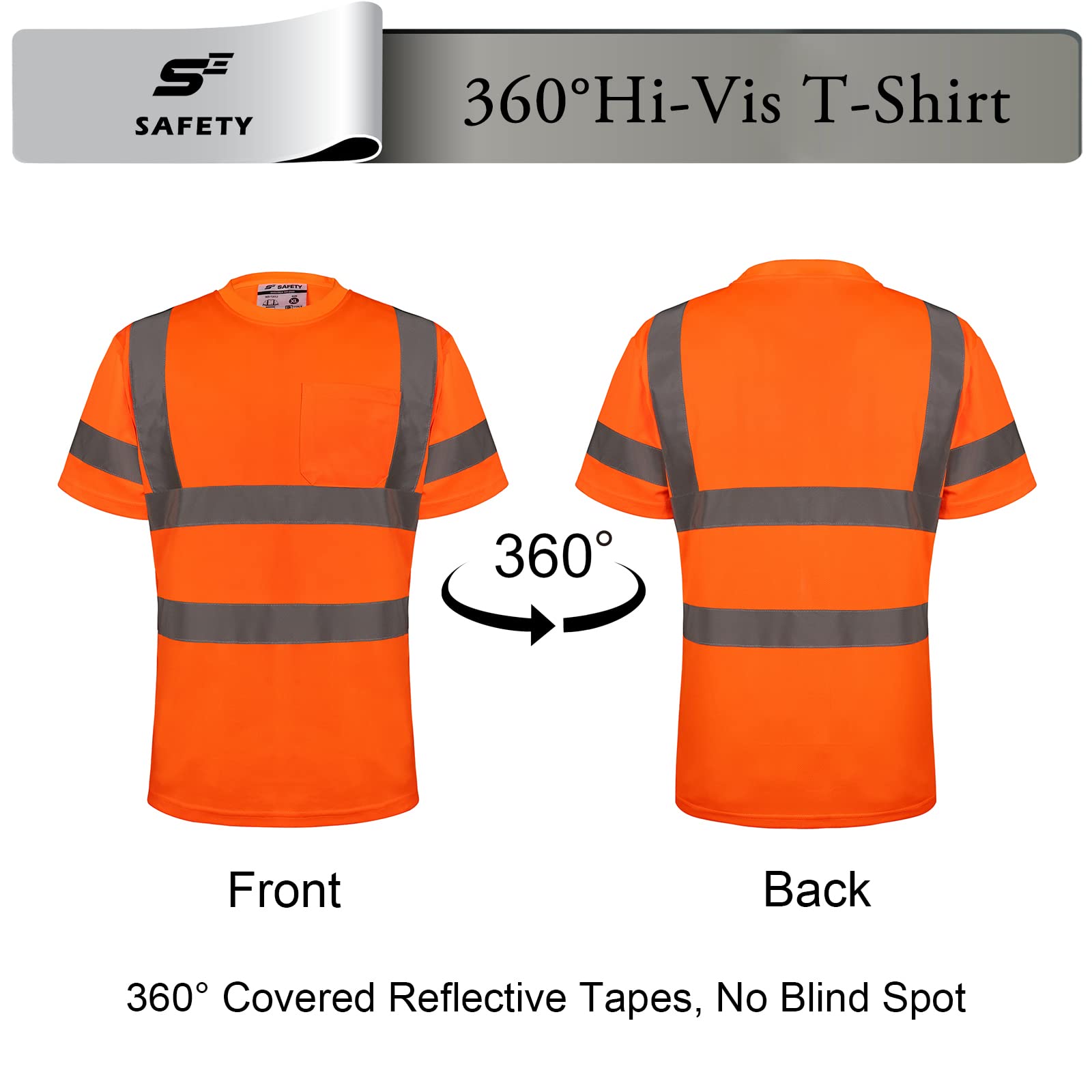 **Premium Heavyweight Men's Pocket T-Shirt - Loose Fit Crewneck Short Sleeve Safety Shirt (Orange) - Durable & Comfortable for Work, Outdoor Activities & Casual Wear**