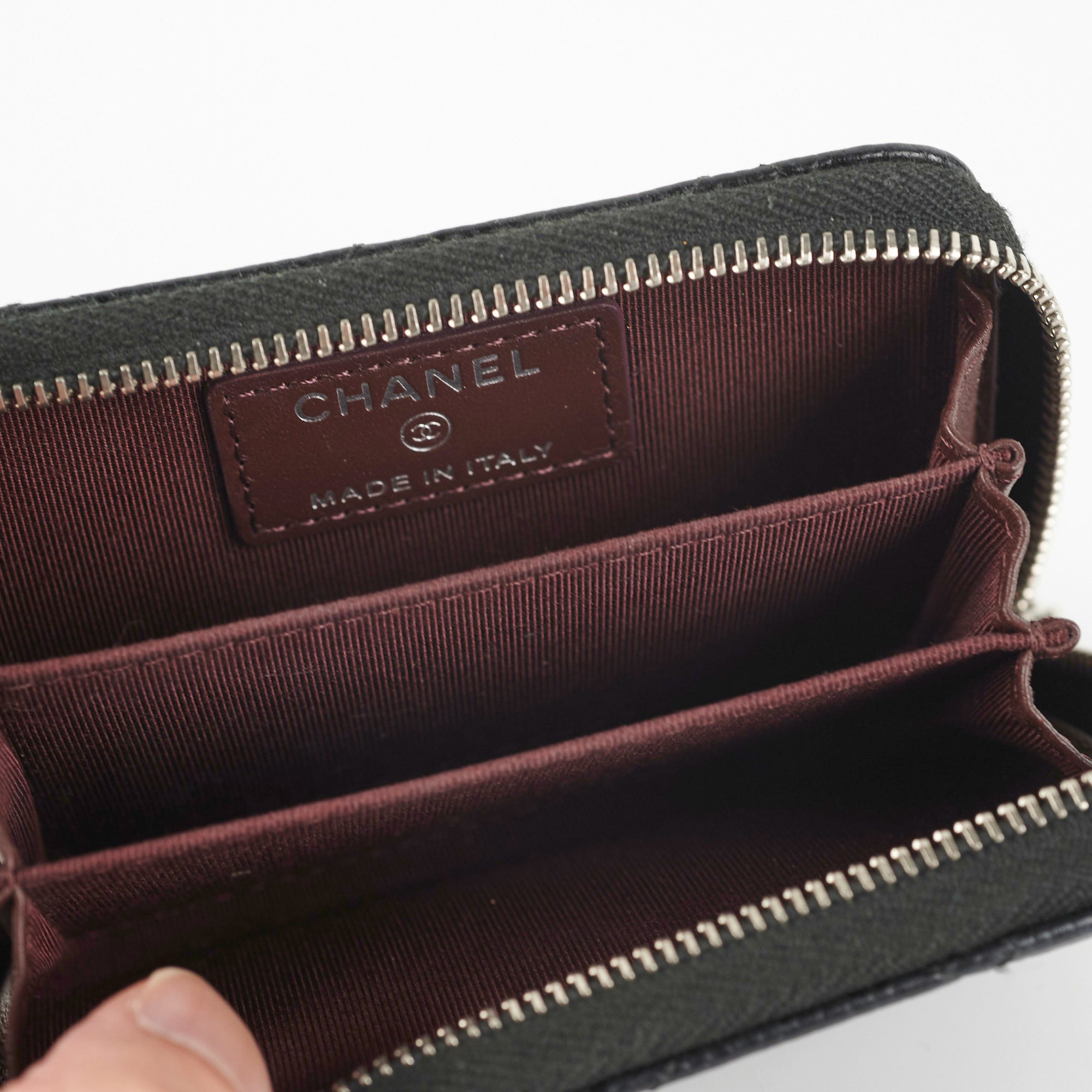 Chanel Quilted Caviar Leather Zip Around Card Holder Wallet - Black | Luxury Compact Wallet for Credit Cards & Cash | Perfect for Everyday Use, Travel & Gifts