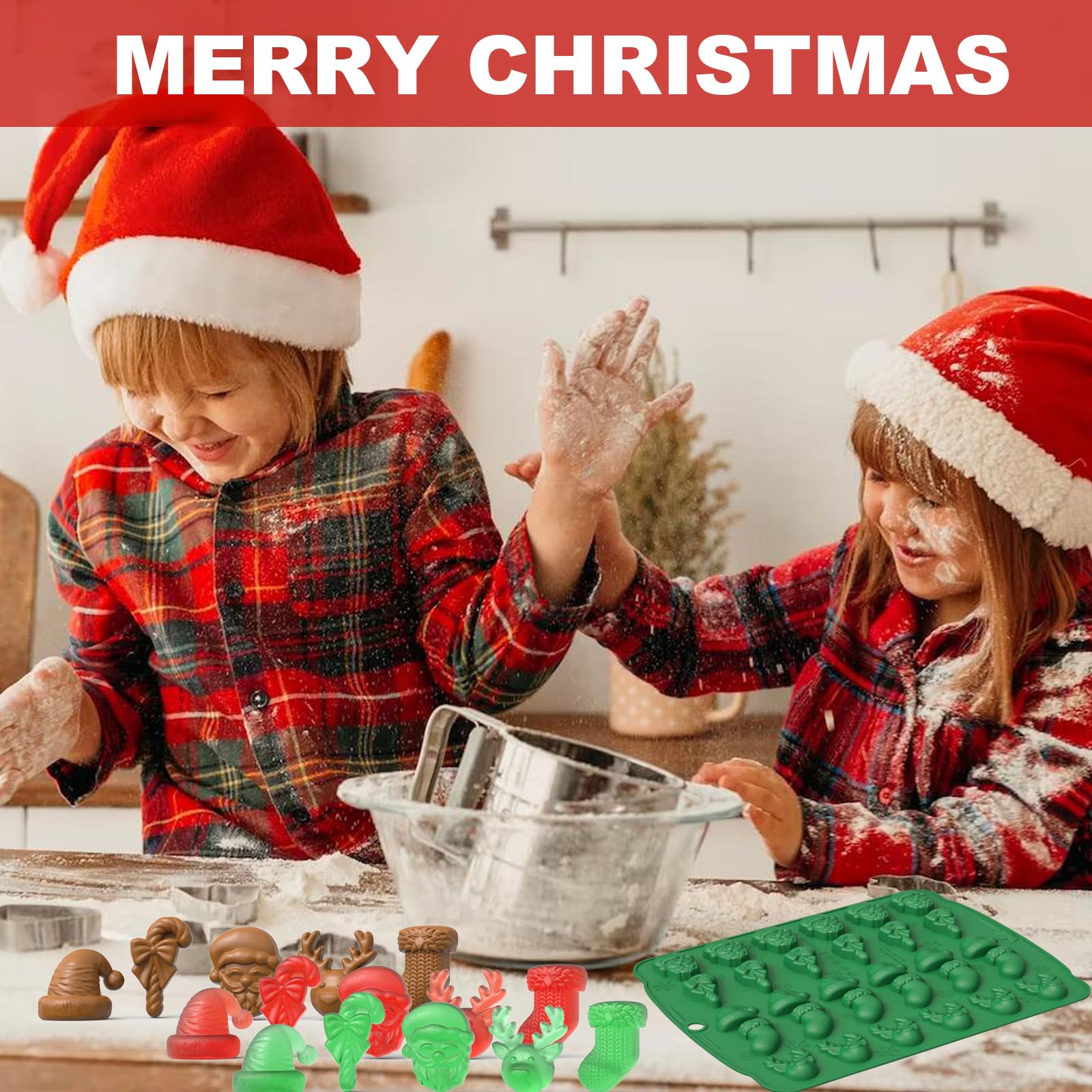 Premium Christmas Chocolate Molds Set - Food-Grade Silicone Baking Molds for Chocolate, Gummy Candy, Biscuits, Ice Cubes & Jelly - Mini Holiday Cookie Cutters (Christmas Gift Set B) - Perfect for Holiday Baking, DIY Desserts & Festive Party Treats