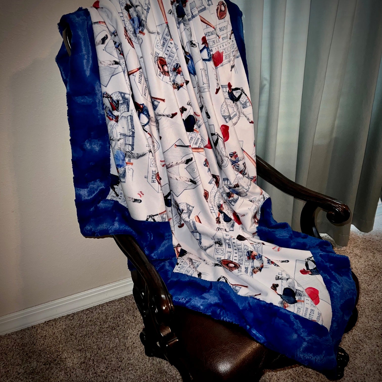 Premium Baseball Print Luxe Royal Blue Minky Blanket 53x60 - Soft & Cozy Throw for Sports Fans, Bedroom Decor, and Game Day Comfort